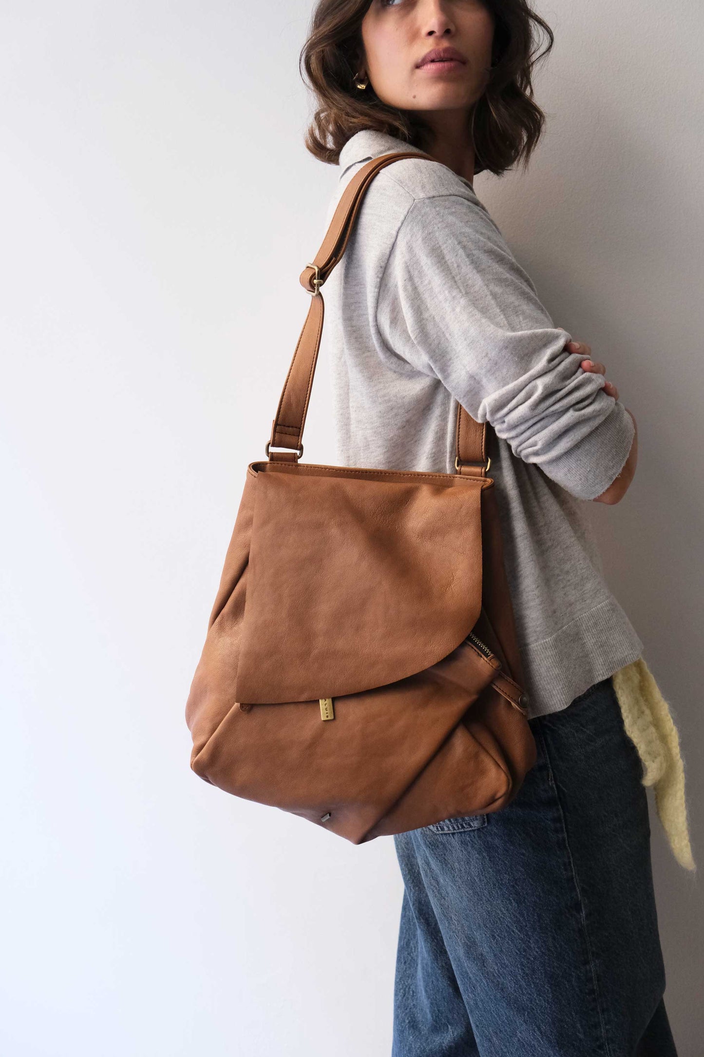 Gabri borsa tote in morbida nappa cognac - Made in Italy -