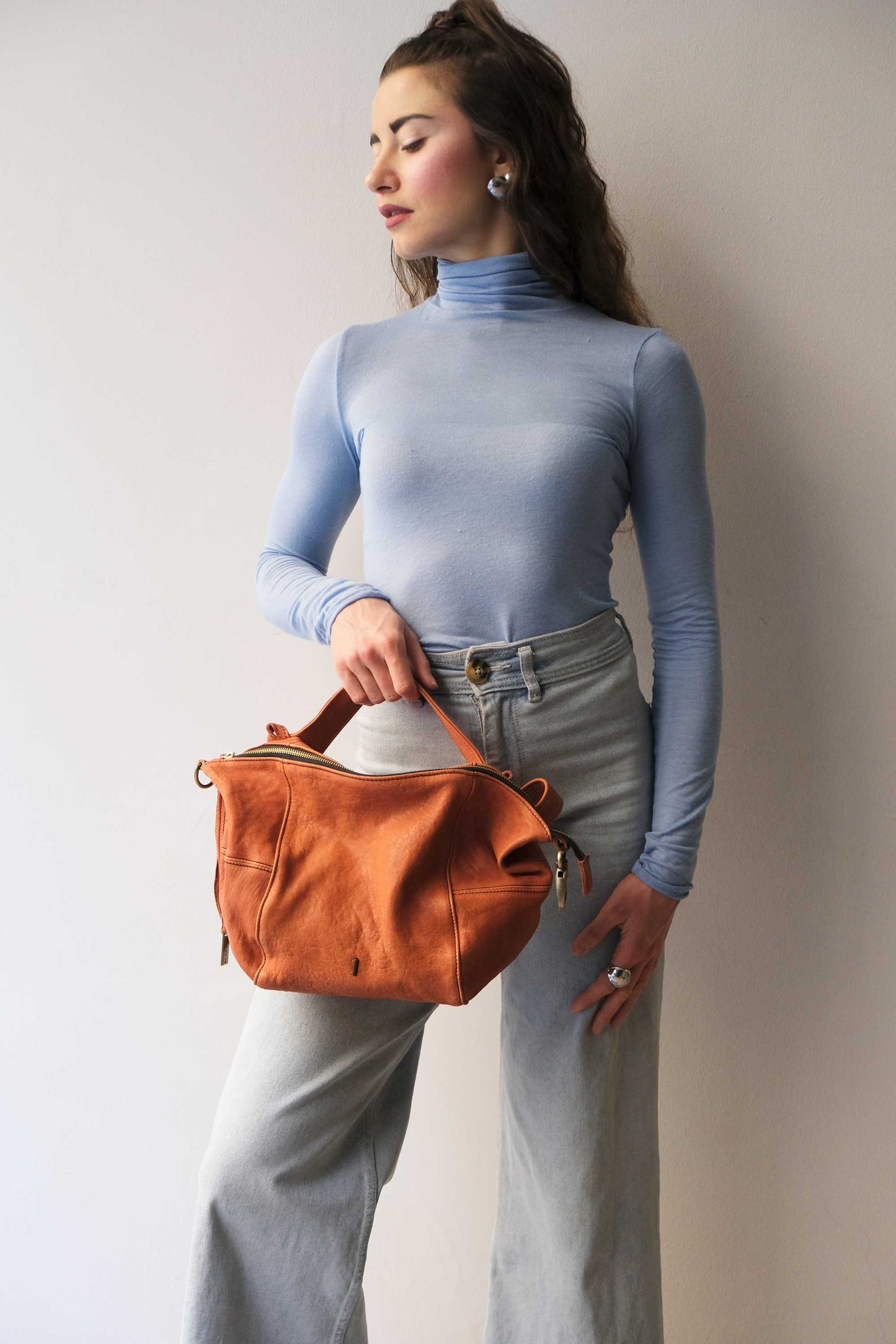 Mina media tote bag in lips nappa leather - Made in Italy -