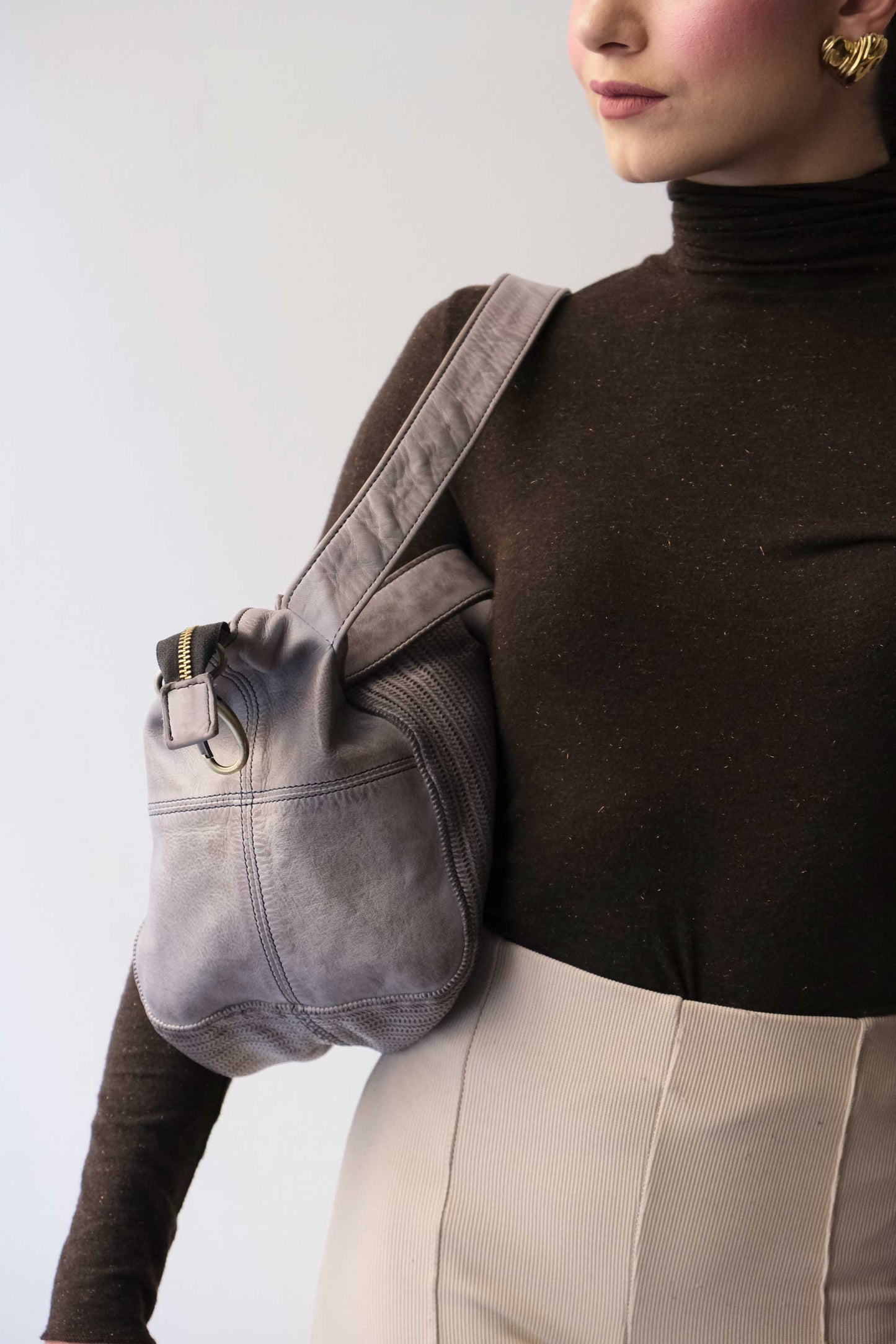 Mina media tote bag in turner ash soft leather - Made in Italy -