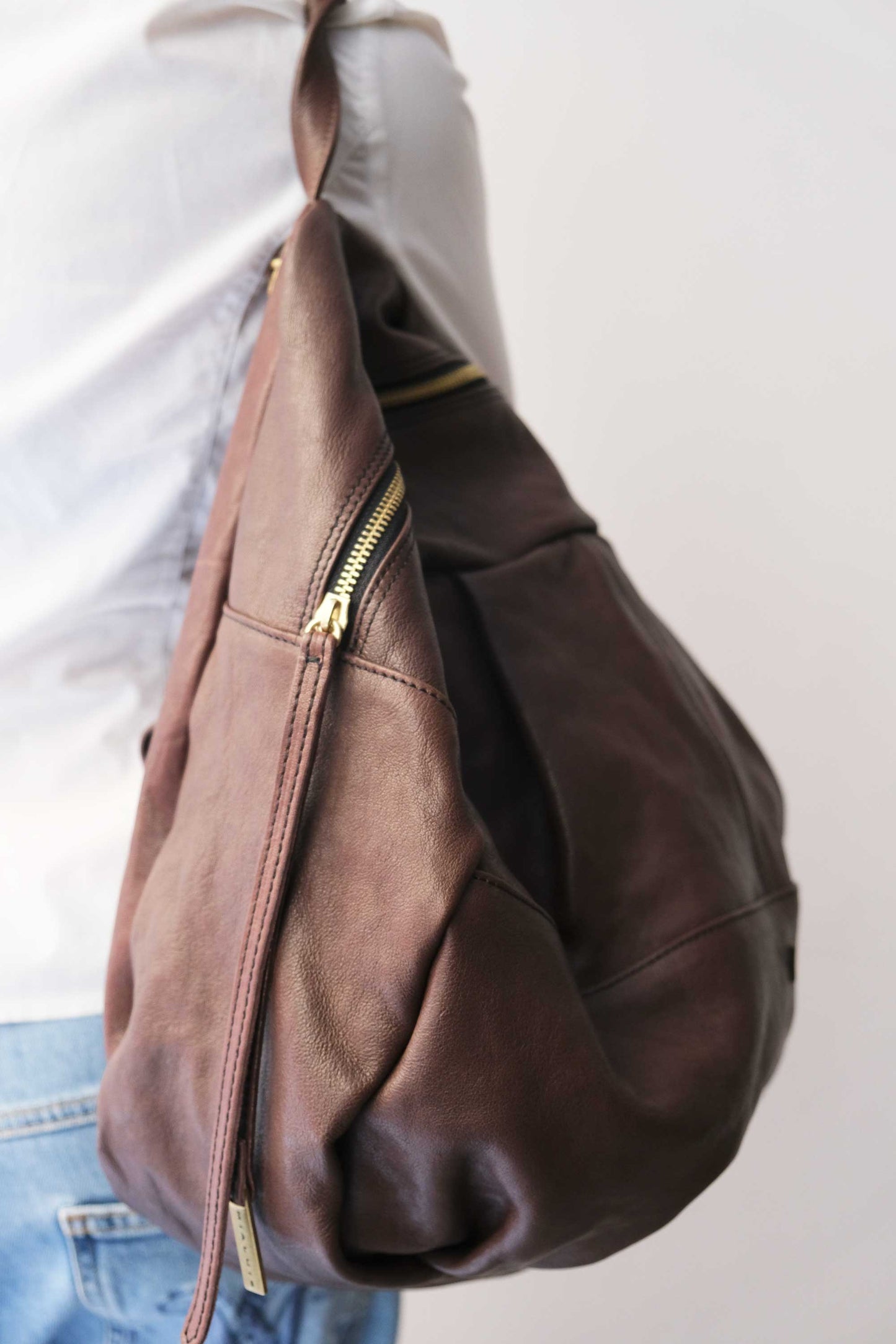 Nerina backpack in chocolate leather - Made in Italy -