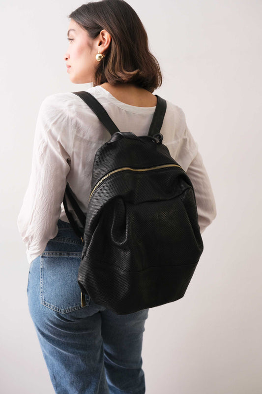 Nerina backpack in black perforated nappa