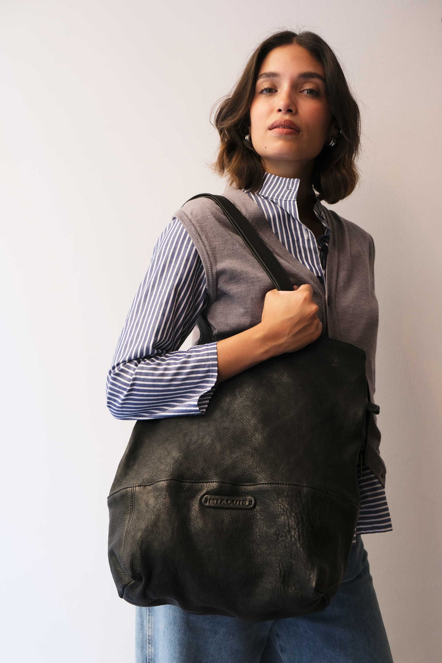 Nina tote in black perforated nappa leather  - Made in Italy -