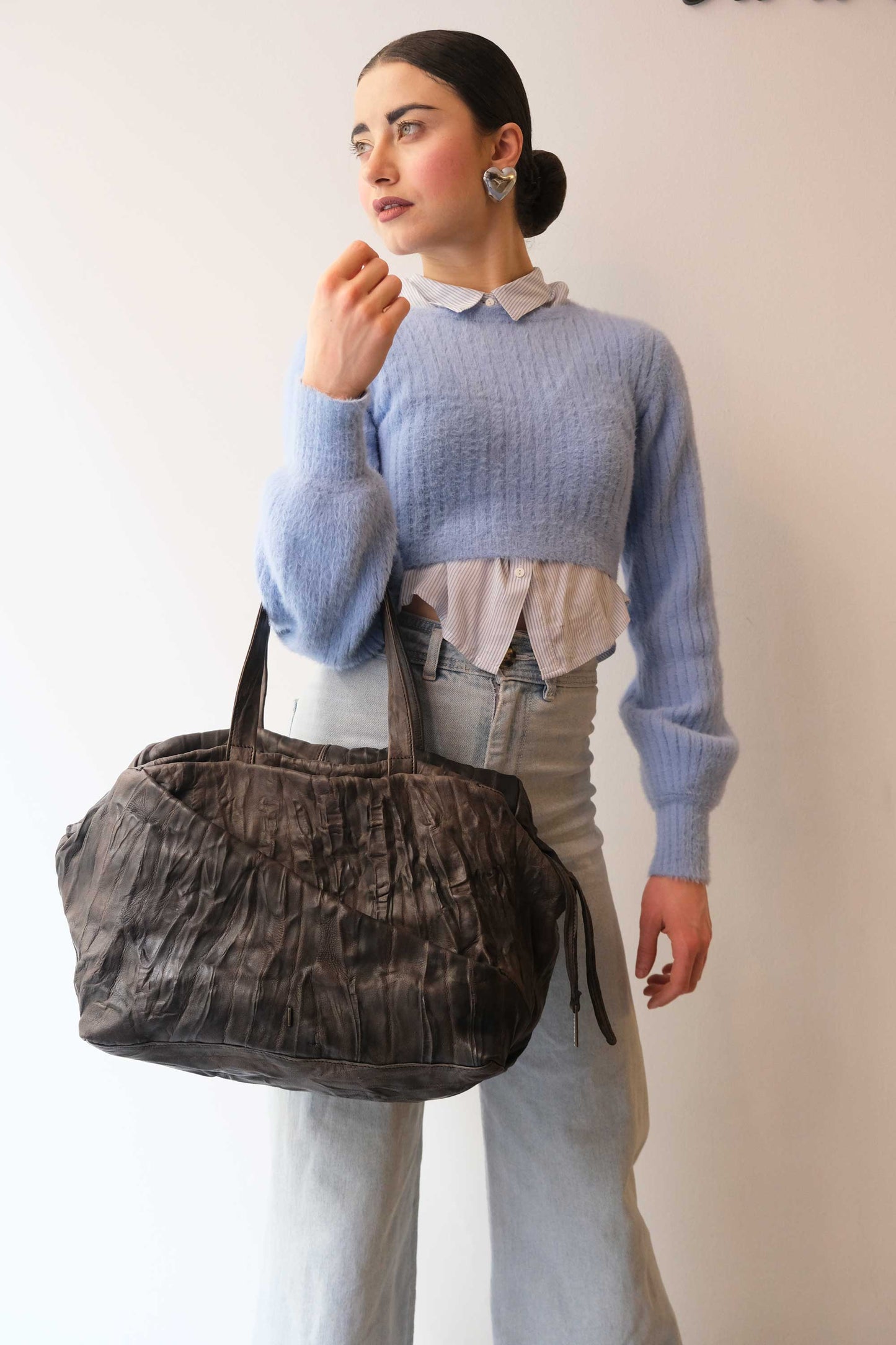 Pilli bag in brown lome soft leather - Made in Italy -