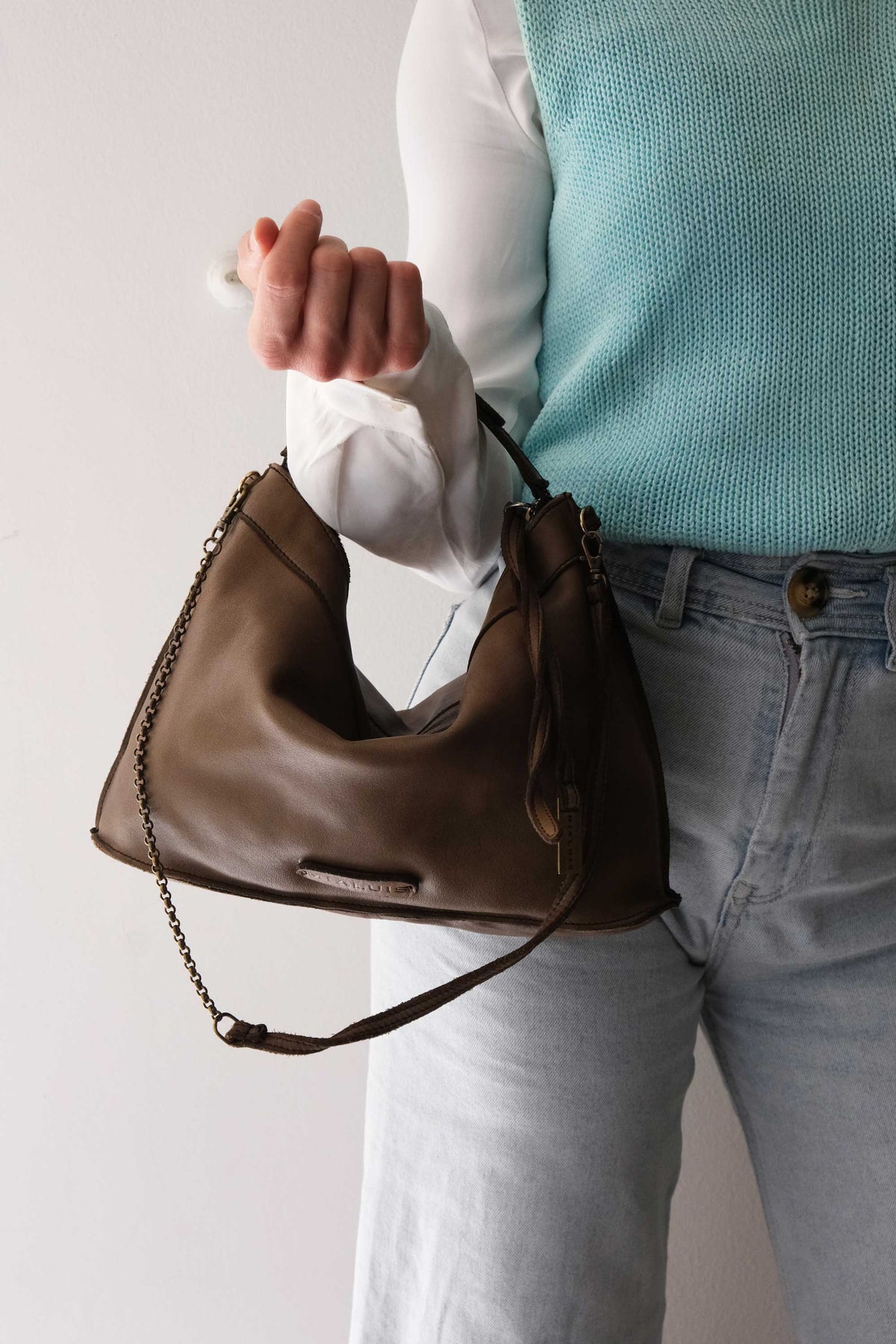 Rechi media hobo bag moss green garment-dyed leather - Made in Italy -