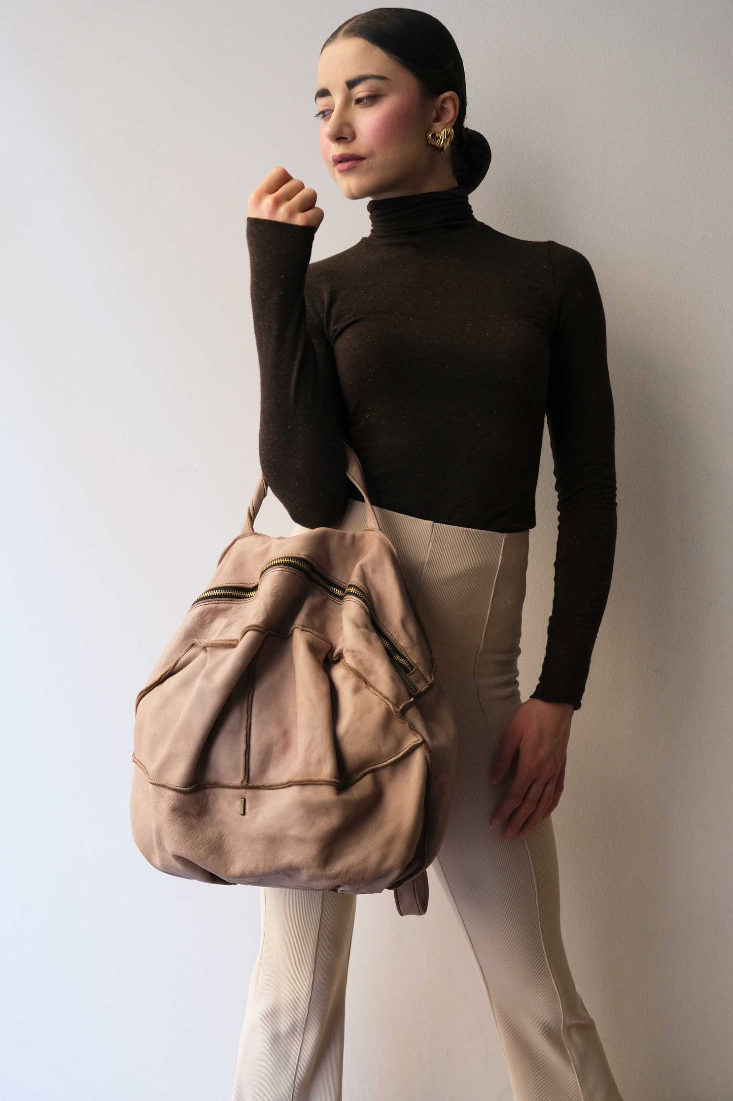 Reneri backpack sand garment-dyed leather - Made in Italy -