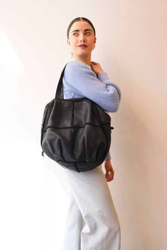 Reri bag black garment-dyed leather - Made in Italy -