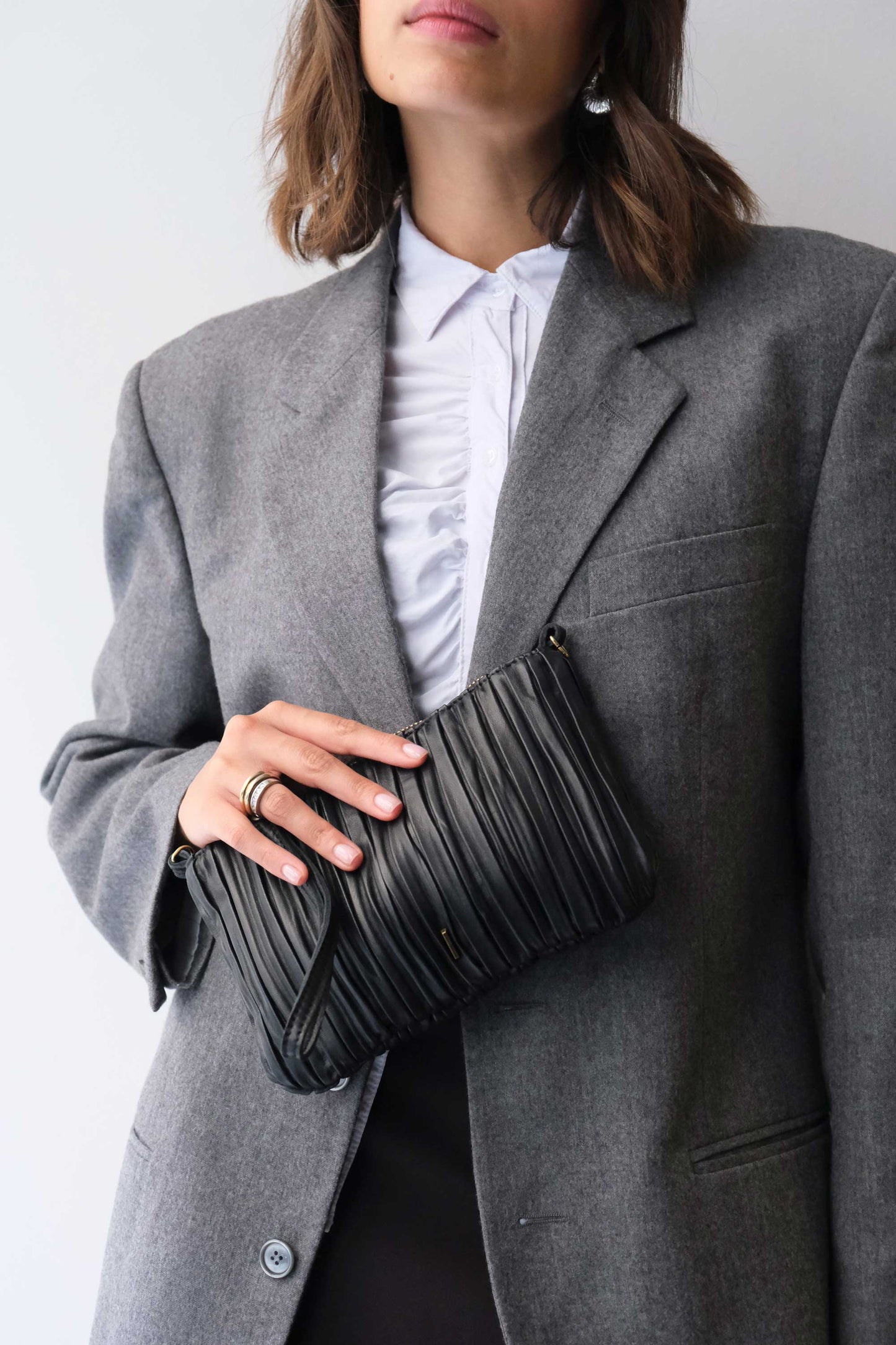 Tina pochette in black pleated leather - Made in Italy -