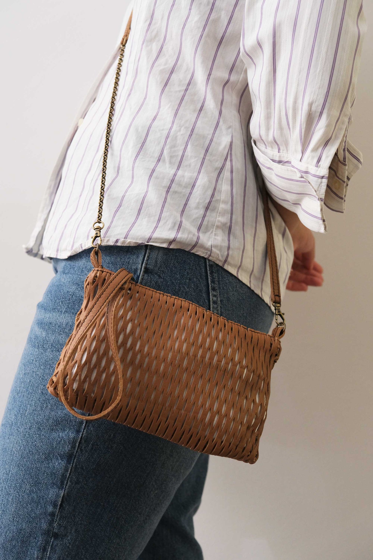 Tina pochette in cognac perforated leather - Made in Italy -