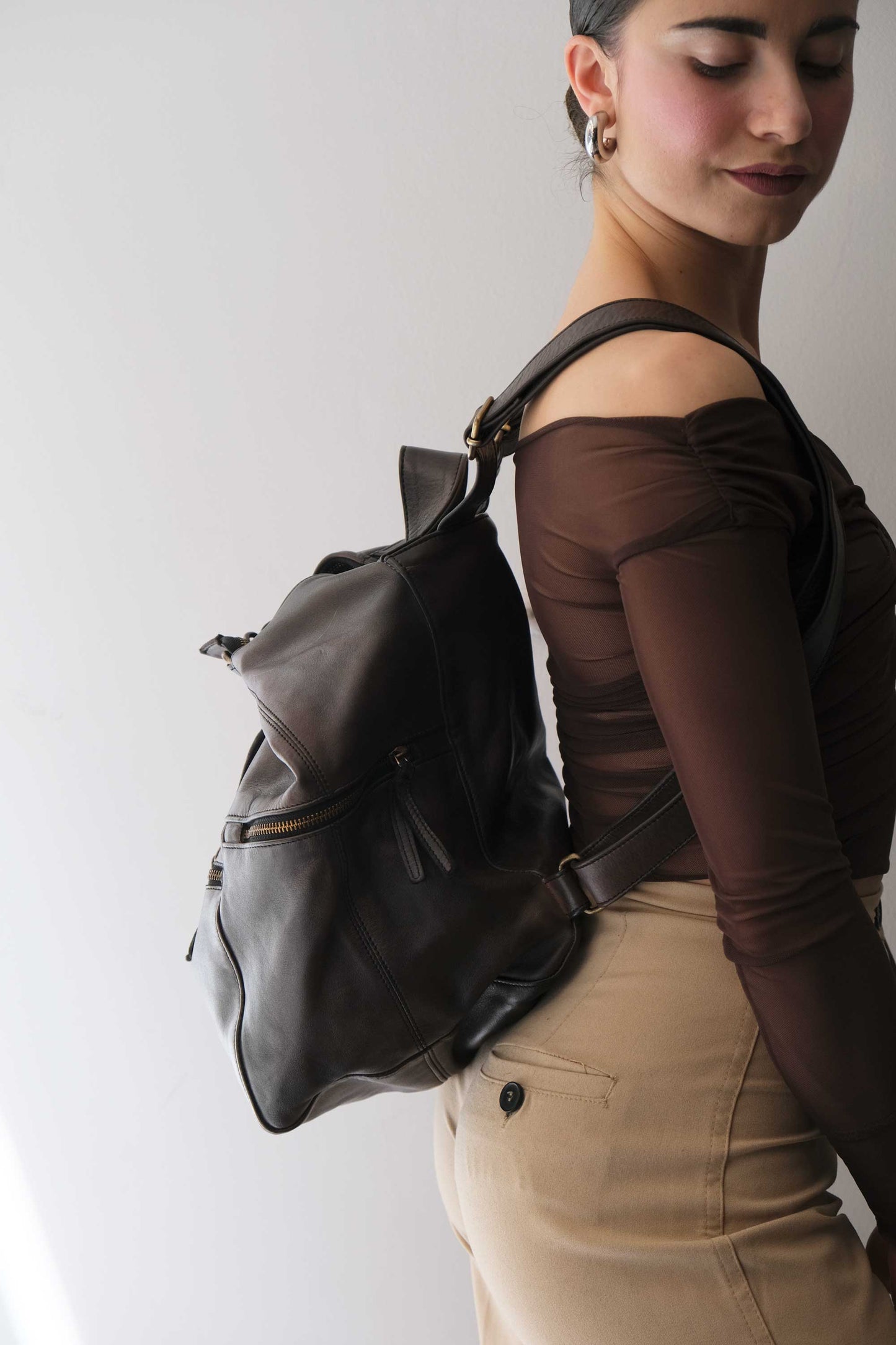 PREORDINE sconto 15% -Vicky zaino  in morbida pelle di vitello pitone effetto Turner color caffè - usa il codice PREORDER15 - LA CONSEGNA E' STIMATA 30 GIORNI DALL'ORDINE- Made in Italy -