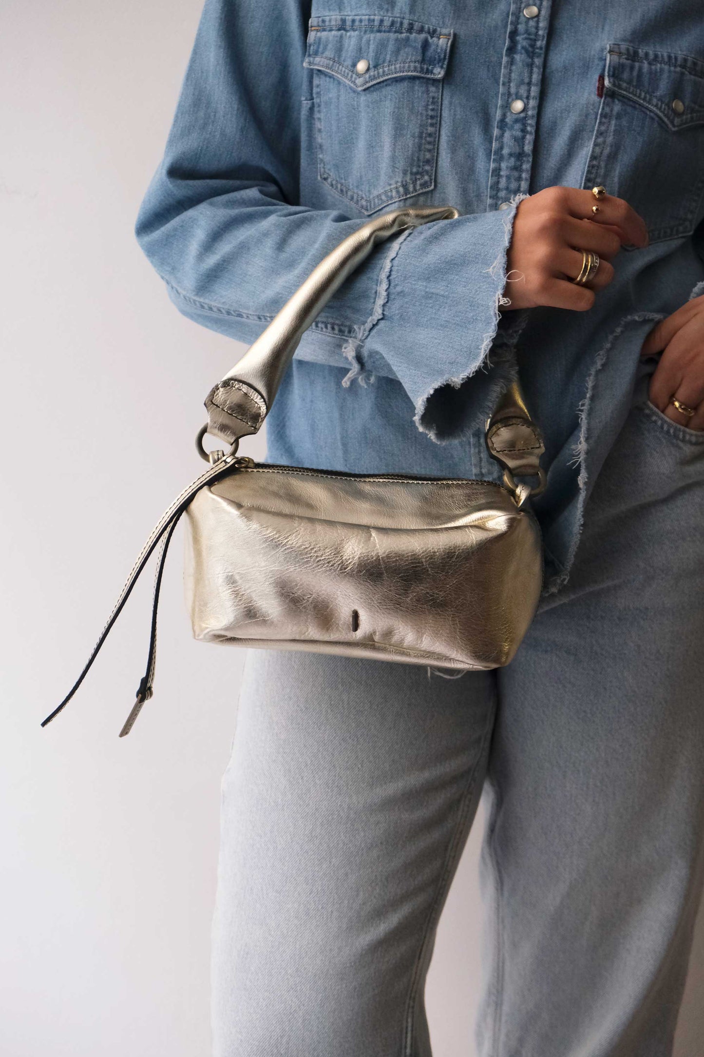 Bobo mini in laminated gold leather nappa - Made in Italy -