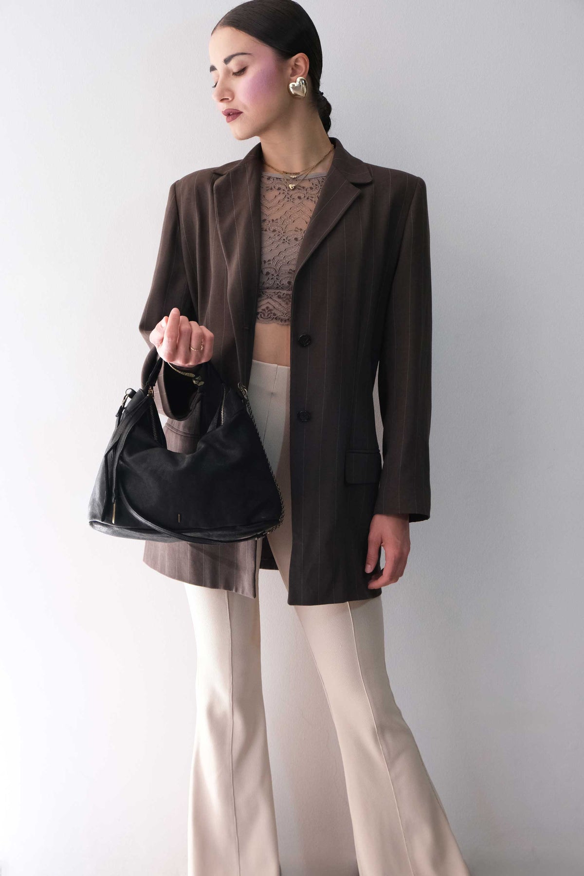 Chicca Media hobo bag in black nappa wash  - Made in Italy -