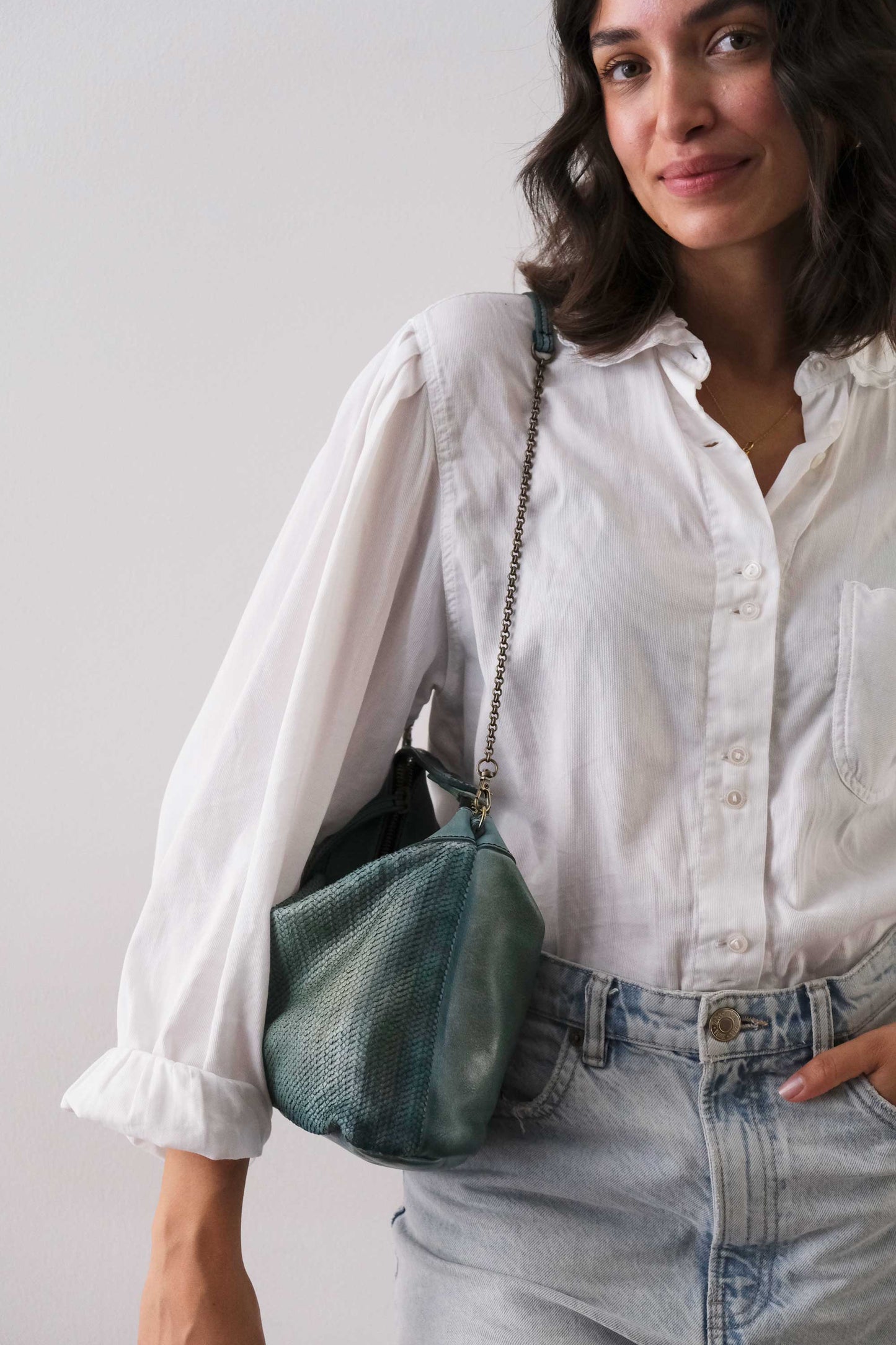 Chicca Media hobo bag in sea green turner wips calf soft leather - Made in Italy -