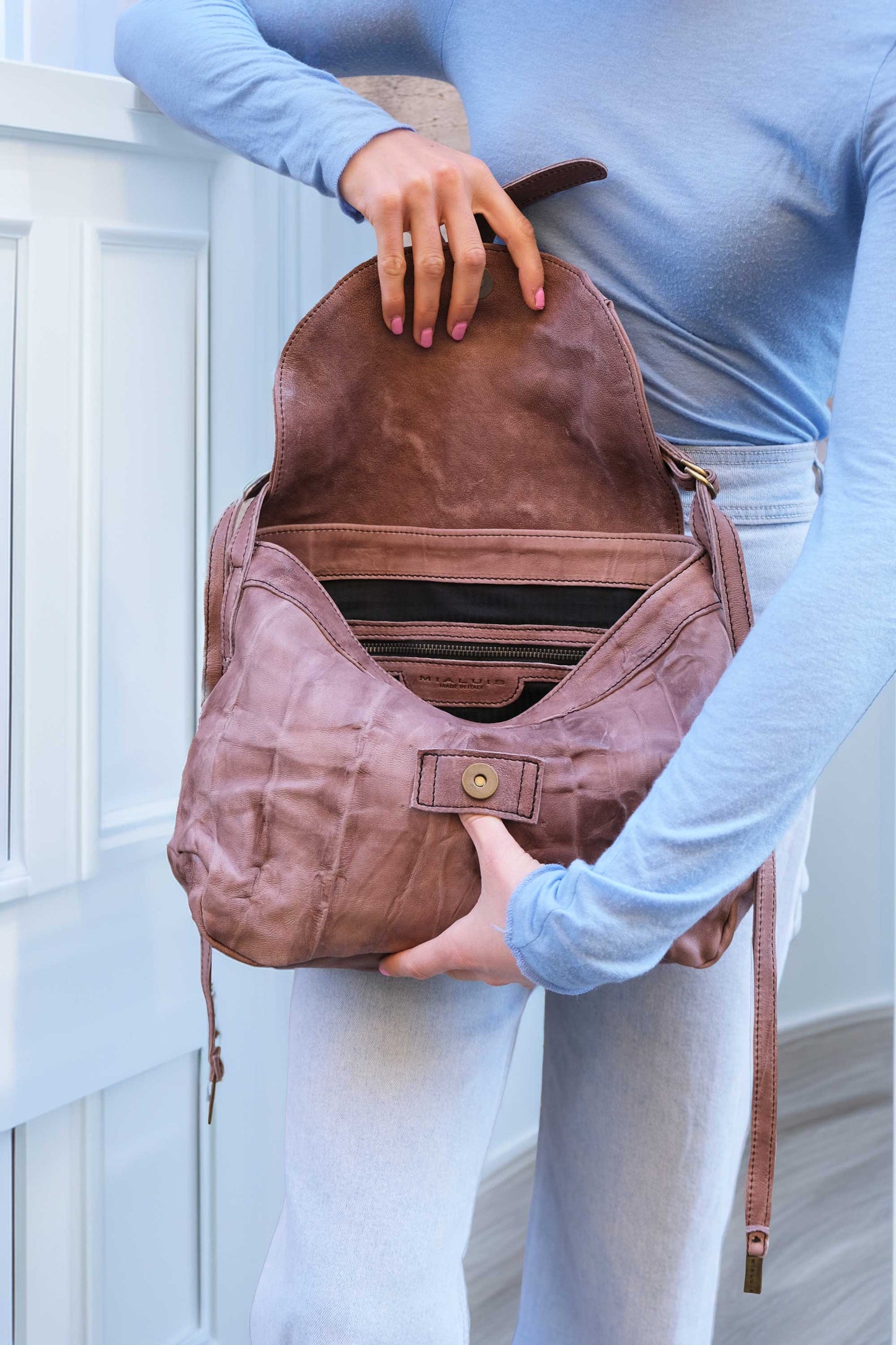 Do saddle bag taupe in soft nappa lomé - Made in Italy -