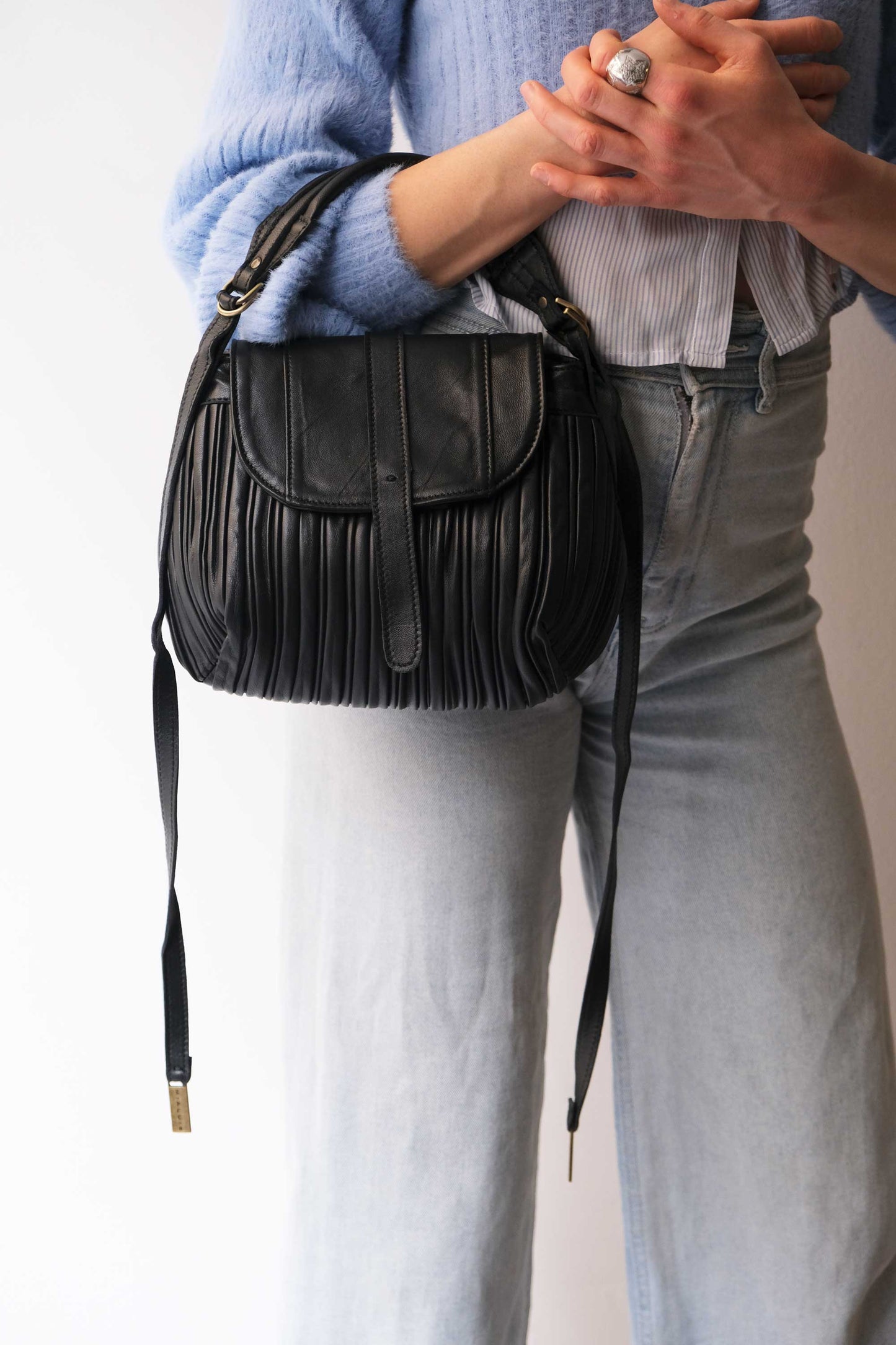 Do mini saddle bag in pleated black colour nappa leather - Made in Italy -