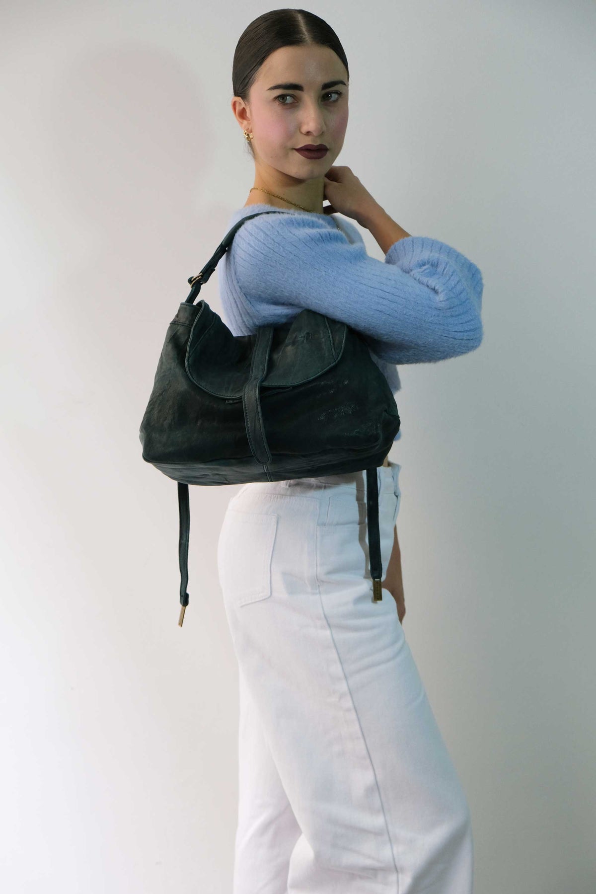 Do saddle bag in teal soft washed nappa - Made in Italy -