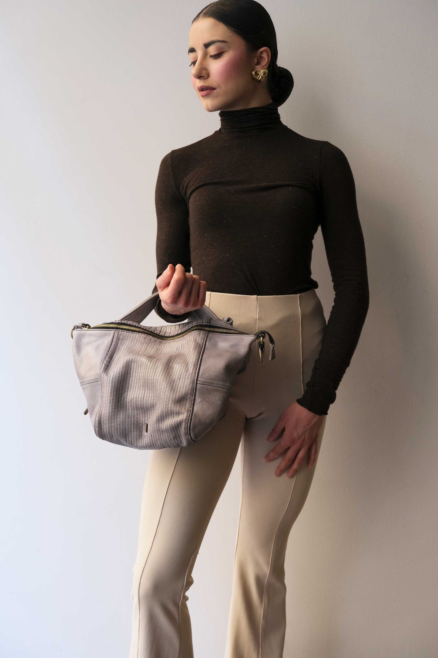 Mina media tote bag in turner ash soft leather - Made in Italy -