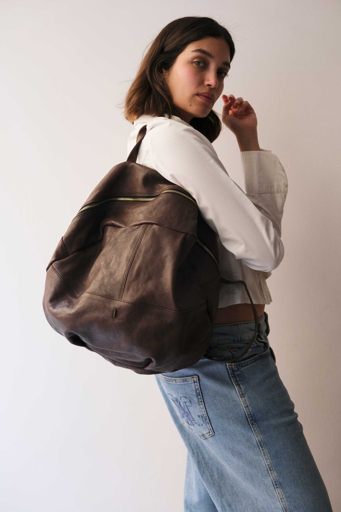 Nerina backpack in chocolate leather - Made in Italy -