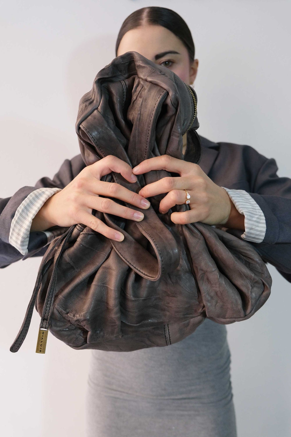Riri tote bag in soft nappa lomé tobacco - Made in Italy -