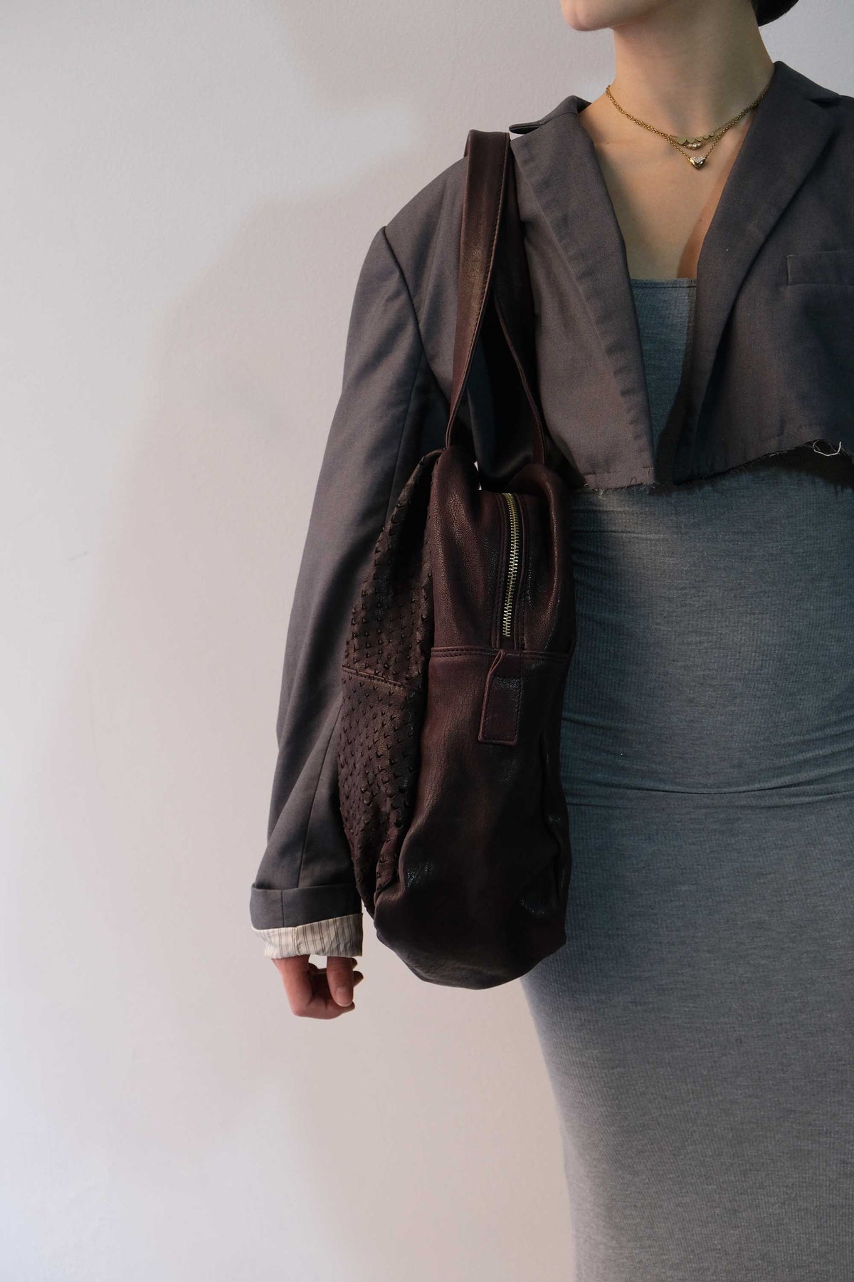 Riri borsa tote in nappa traforata prugna- Made in Italy -
