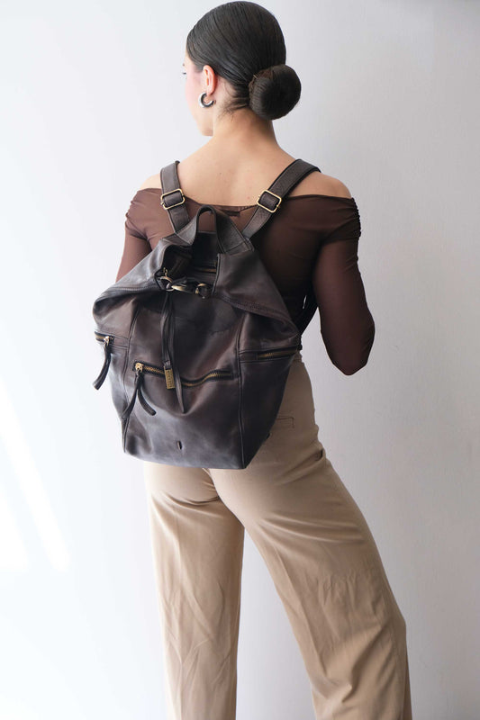 Vicky 2 backpack in caffè turner calf soft leather - Made in Italy -
