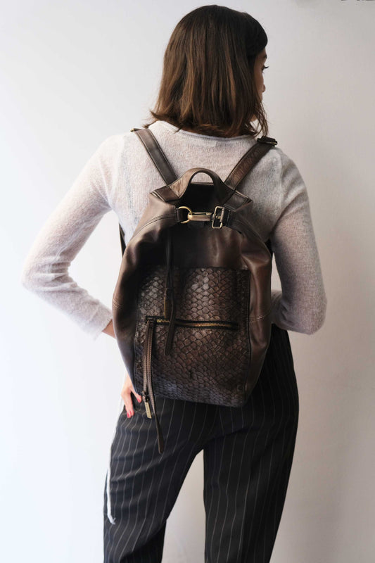 Vicky backpack in caffè turner python calf soft leather  - Made in Italy -