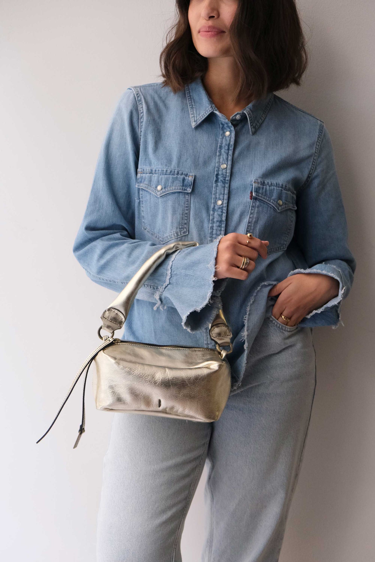 Bobo mini in laminated gold leather nappa - Made in Italy -