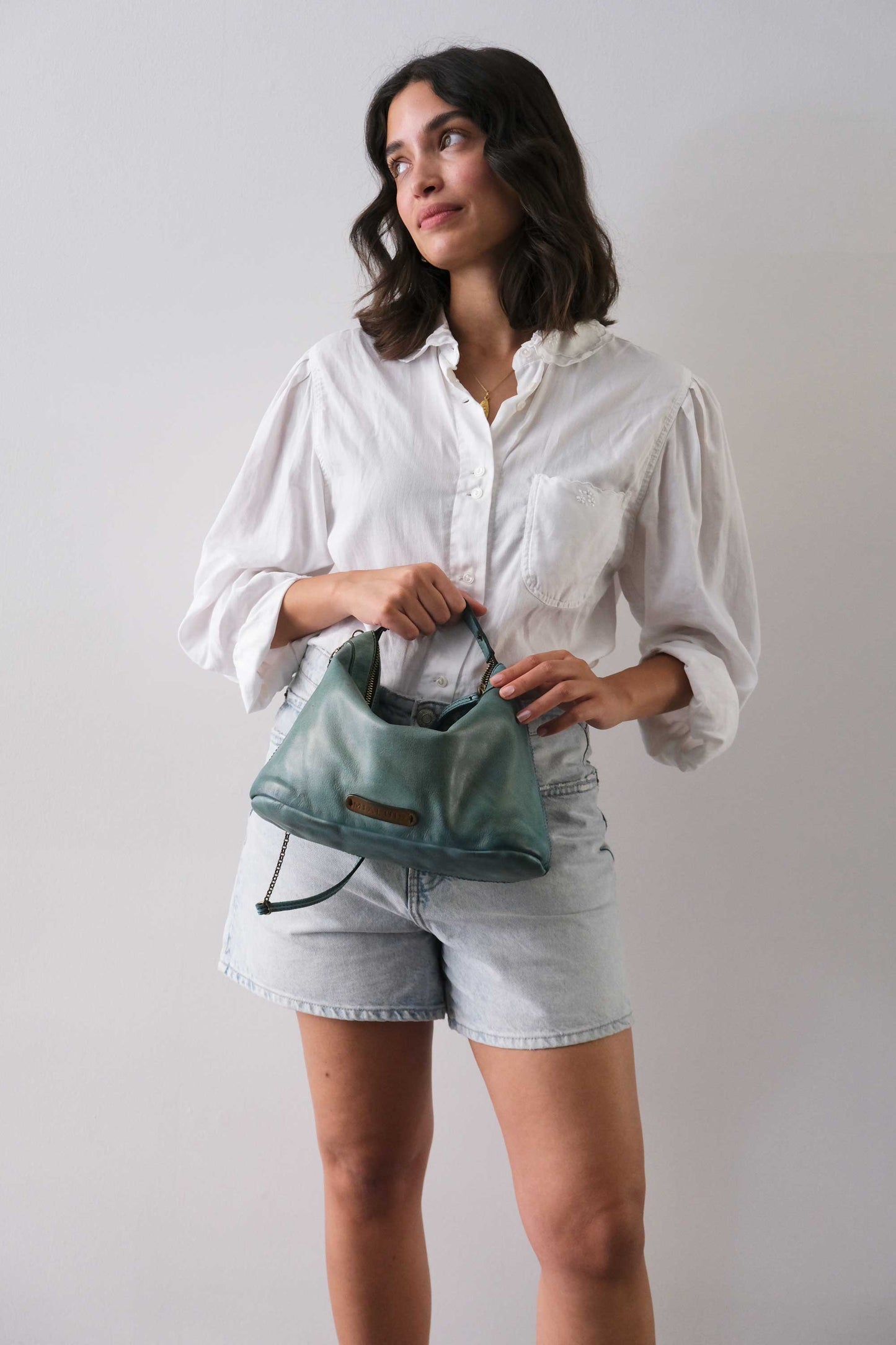 Chicca Media hobo bag in sea green turner wips calf soft leather - Made in Italy -