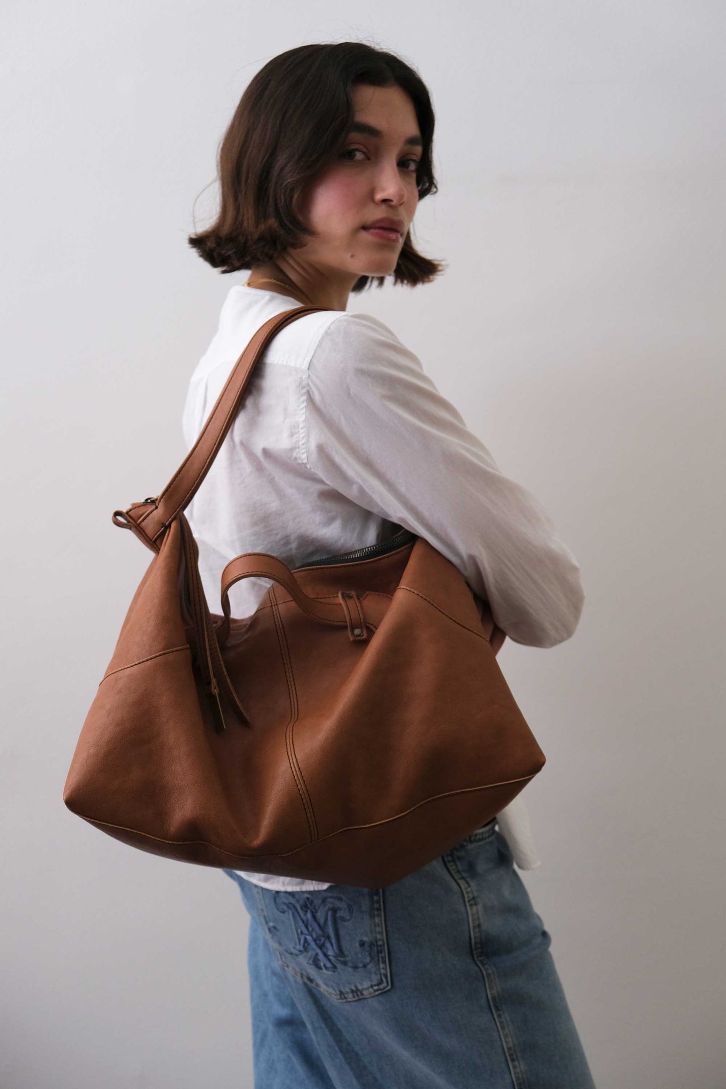 Cloudy crossbody bag in cognac nappa leather - Made in Italy -