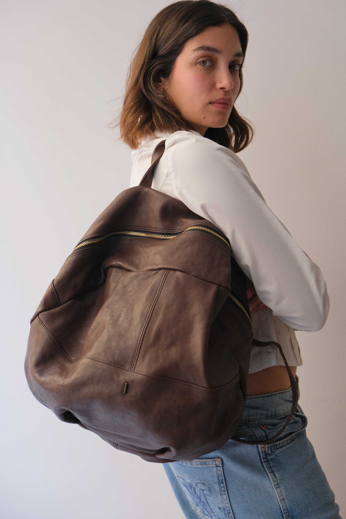 Nerina backpack in chocolate leather - Made in Italy -