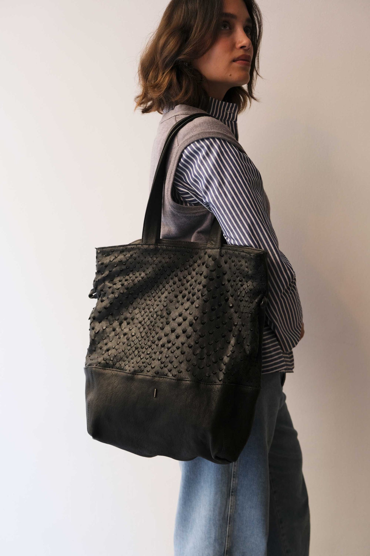 Nina tote in black perforated nappa leather  - Made in Italy -