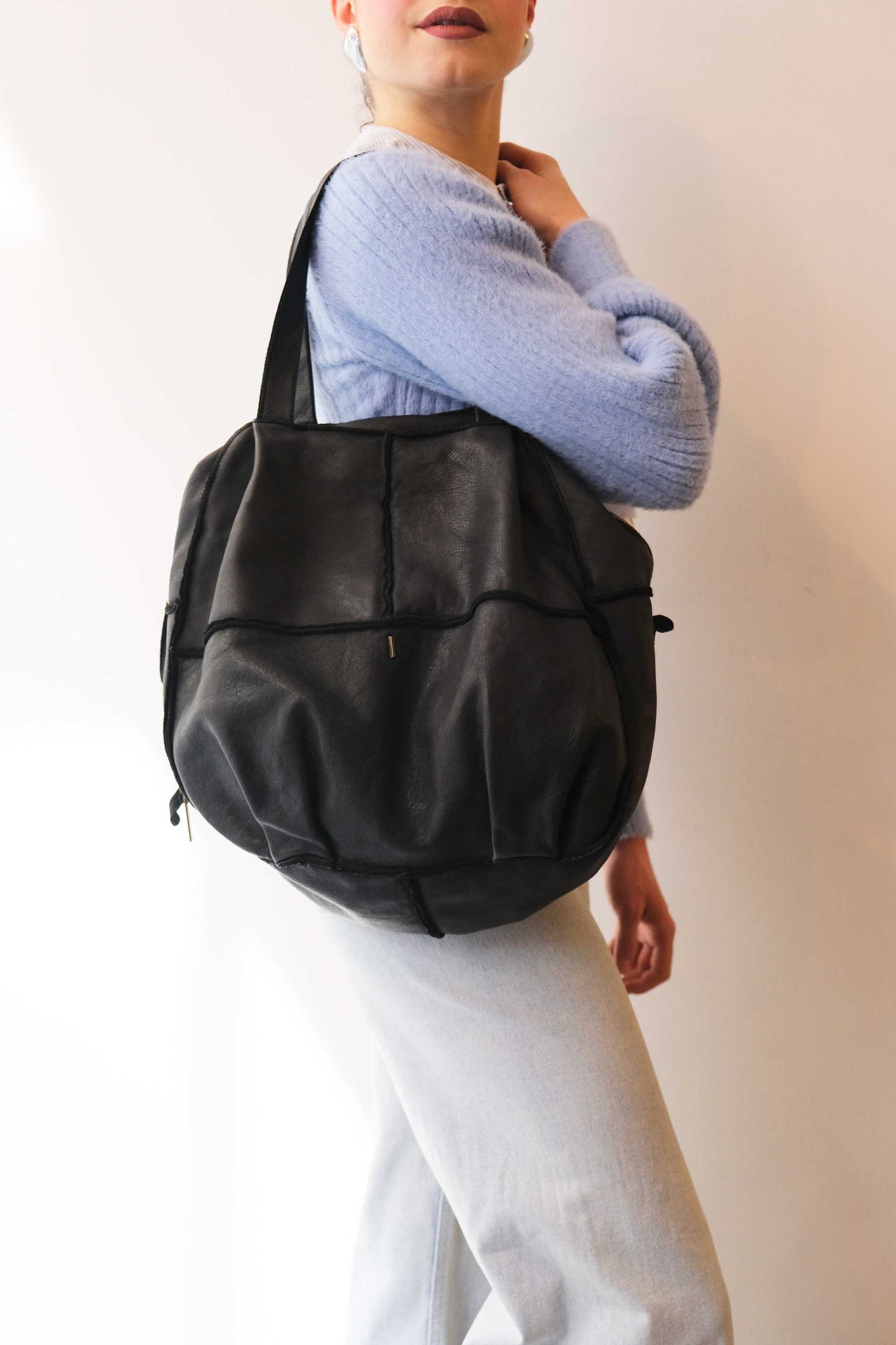 Reri bag black garment-dyed leather - Made in Italy -