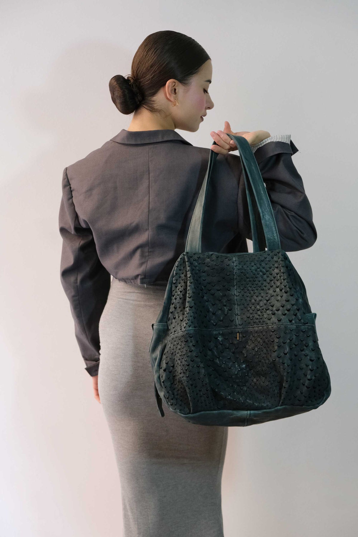 Riri tote bag in teal perforated nappa - Made in Italy -