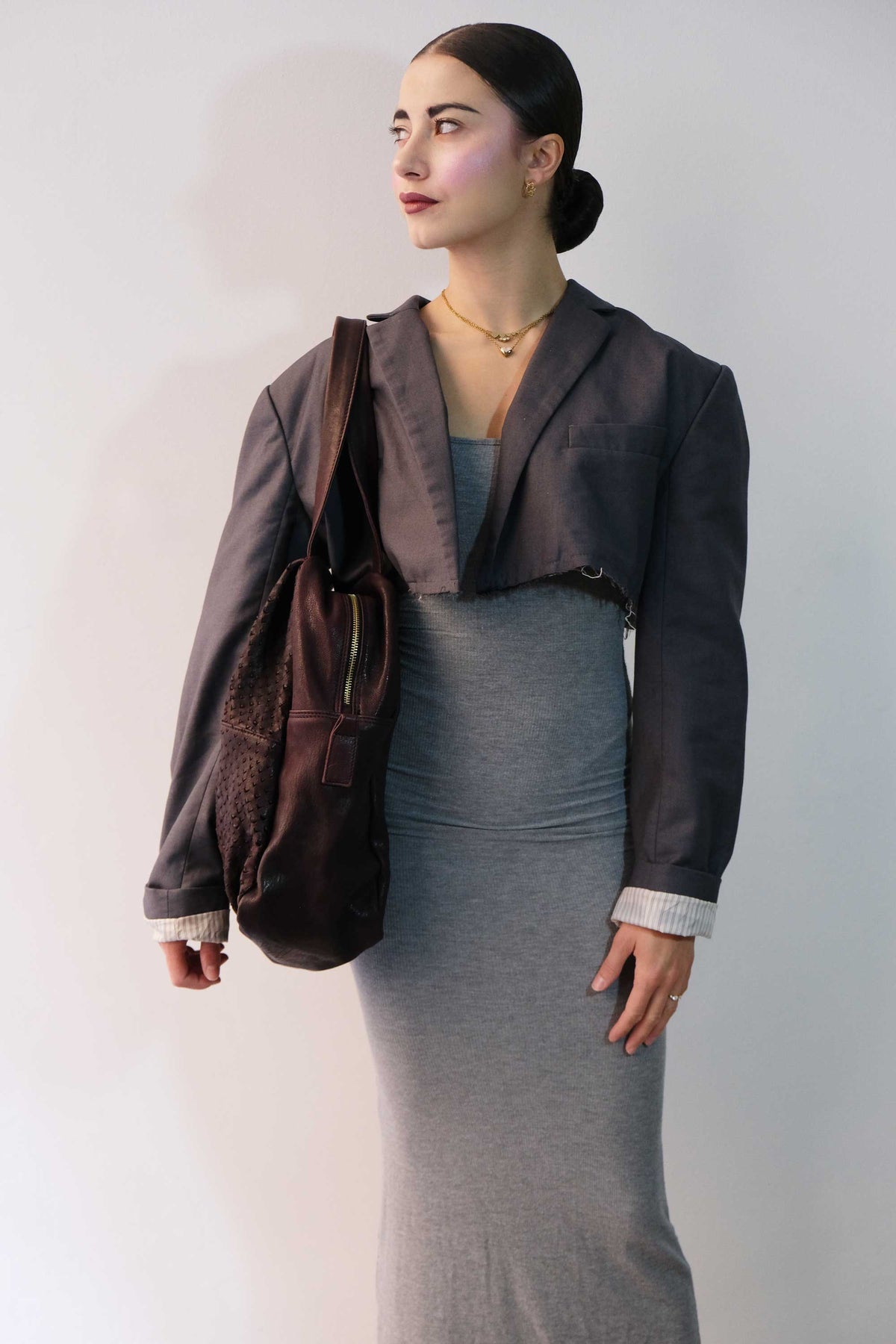 Riri borsa tote in nappa traforata prugna- Made in Italy -