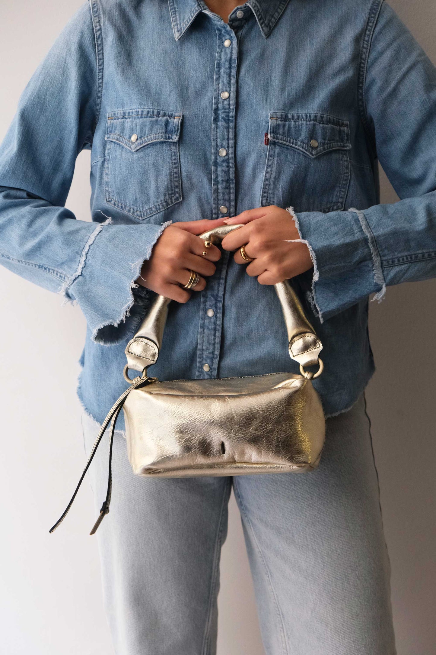 Bobo mini in laminated gold leather nappa - Made in Italy -