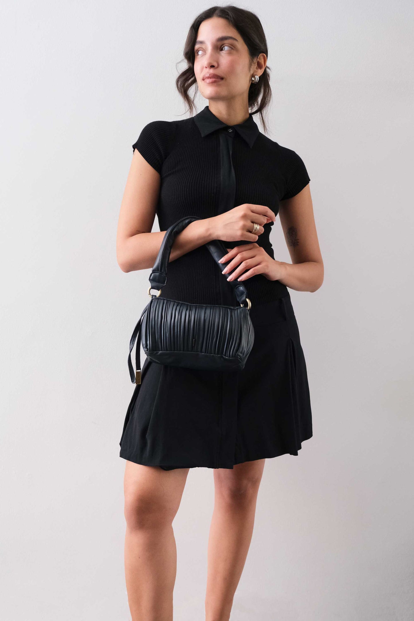 PRE ORDER discount 15%- Bobo mini in navy pleated leather nappa - use code PREORDER15 - ESTIMATED DELIVERY SEPTEMBER 15- Made in Italy -