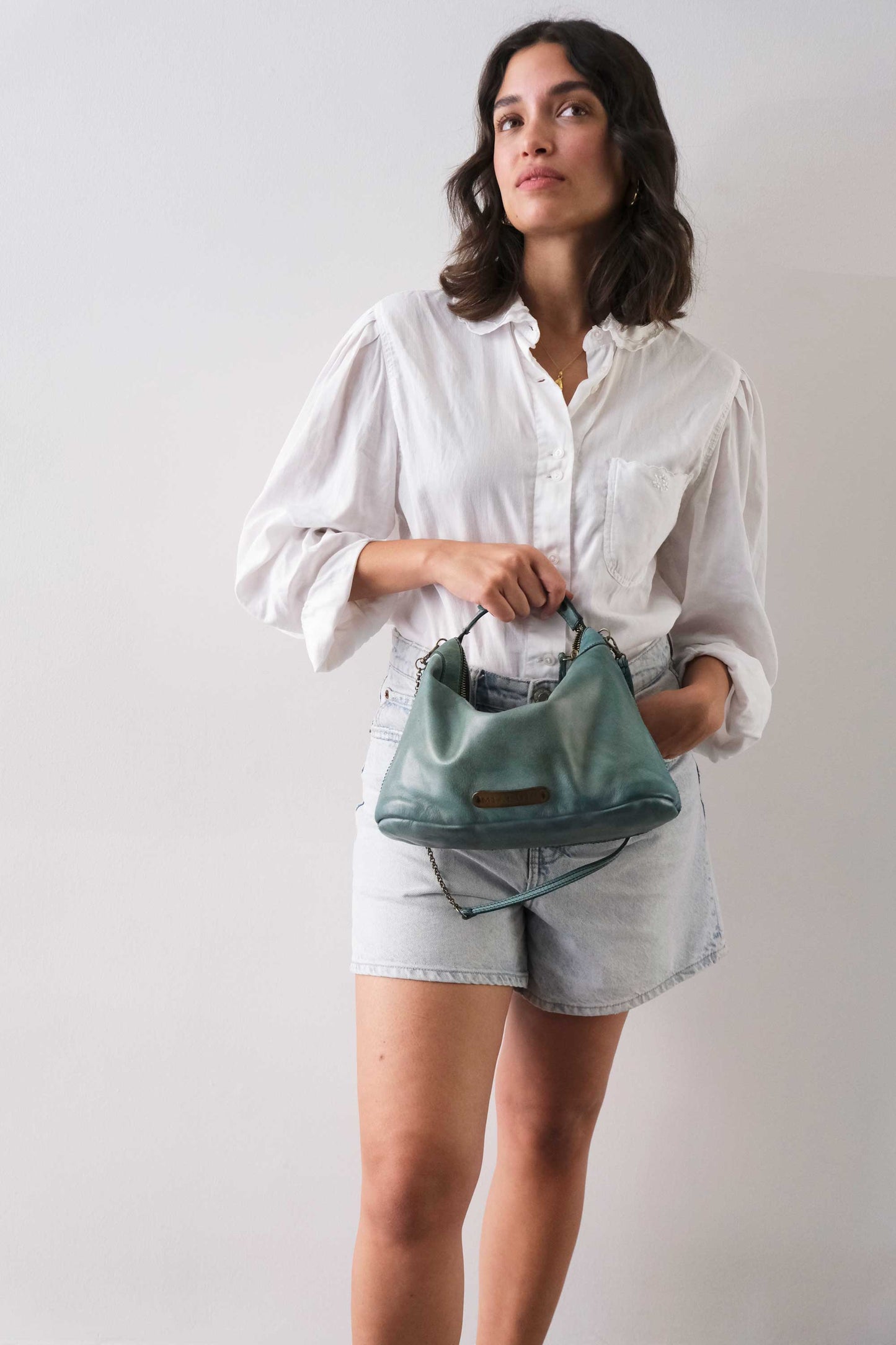 Chicca Media hobo bag in sea green turner wips calf soft leather - Made in Italy -