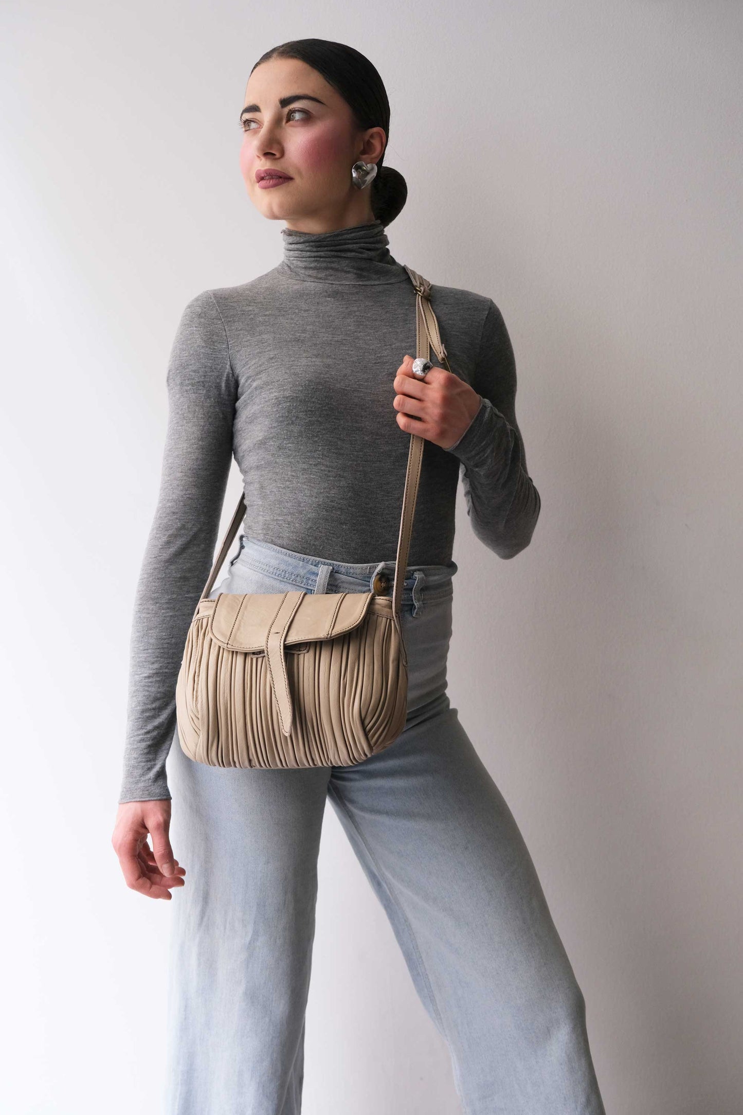 Do mini saddle bag in pleated sand colour nappa leather - Made in Italy -