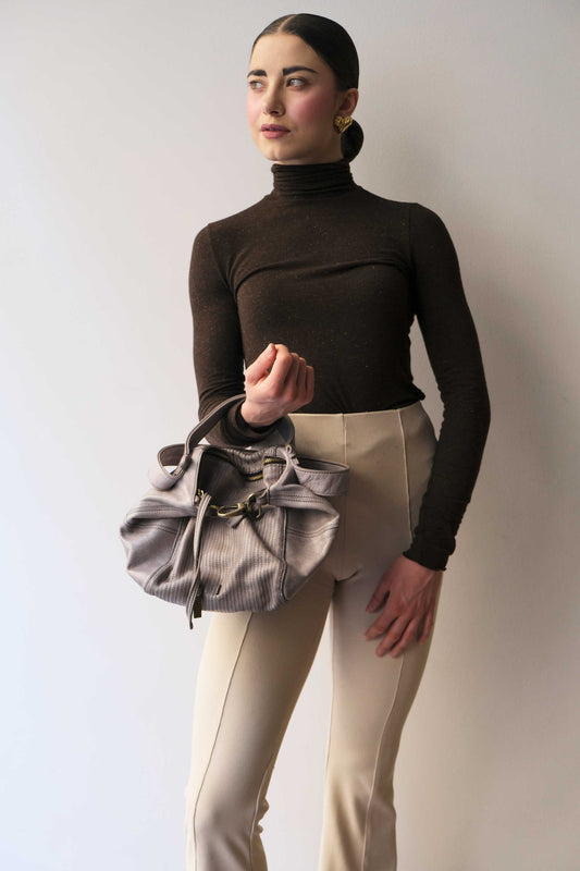 Mina media tote bag in turner ash soft leather - Made in Italy -