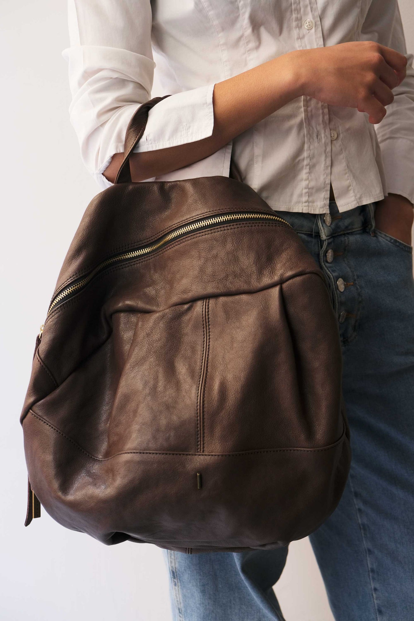 Nerina backpack in chocolate leather - Made in Italy -