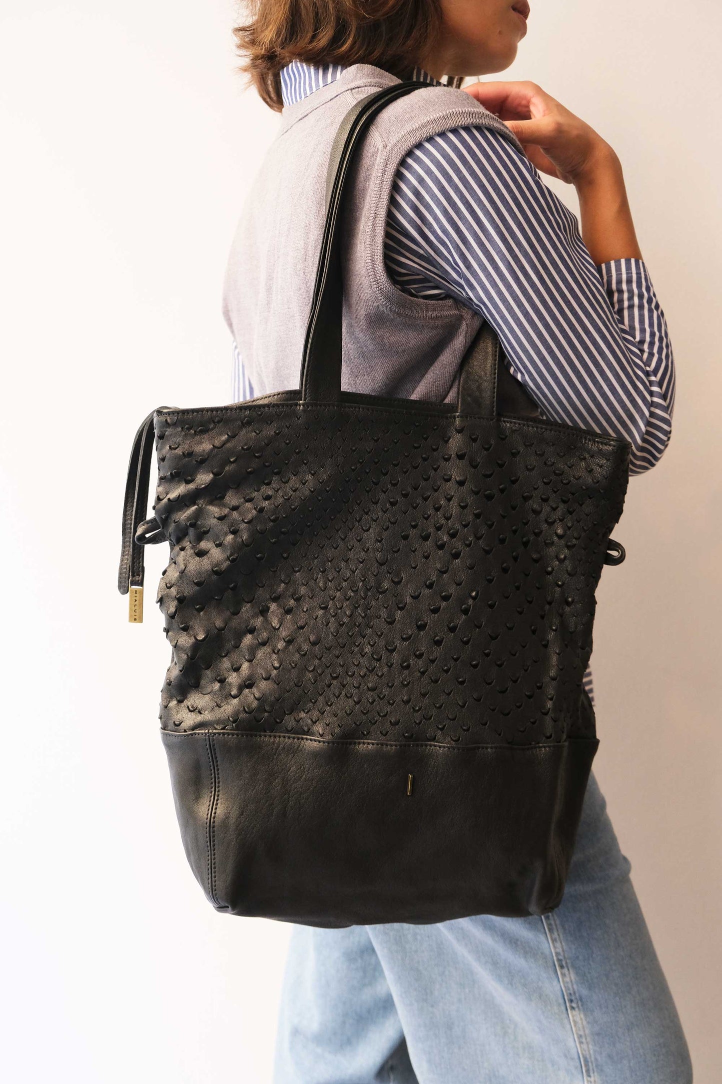 Nina tote in black perforated nappa leather  - Made in Italy -