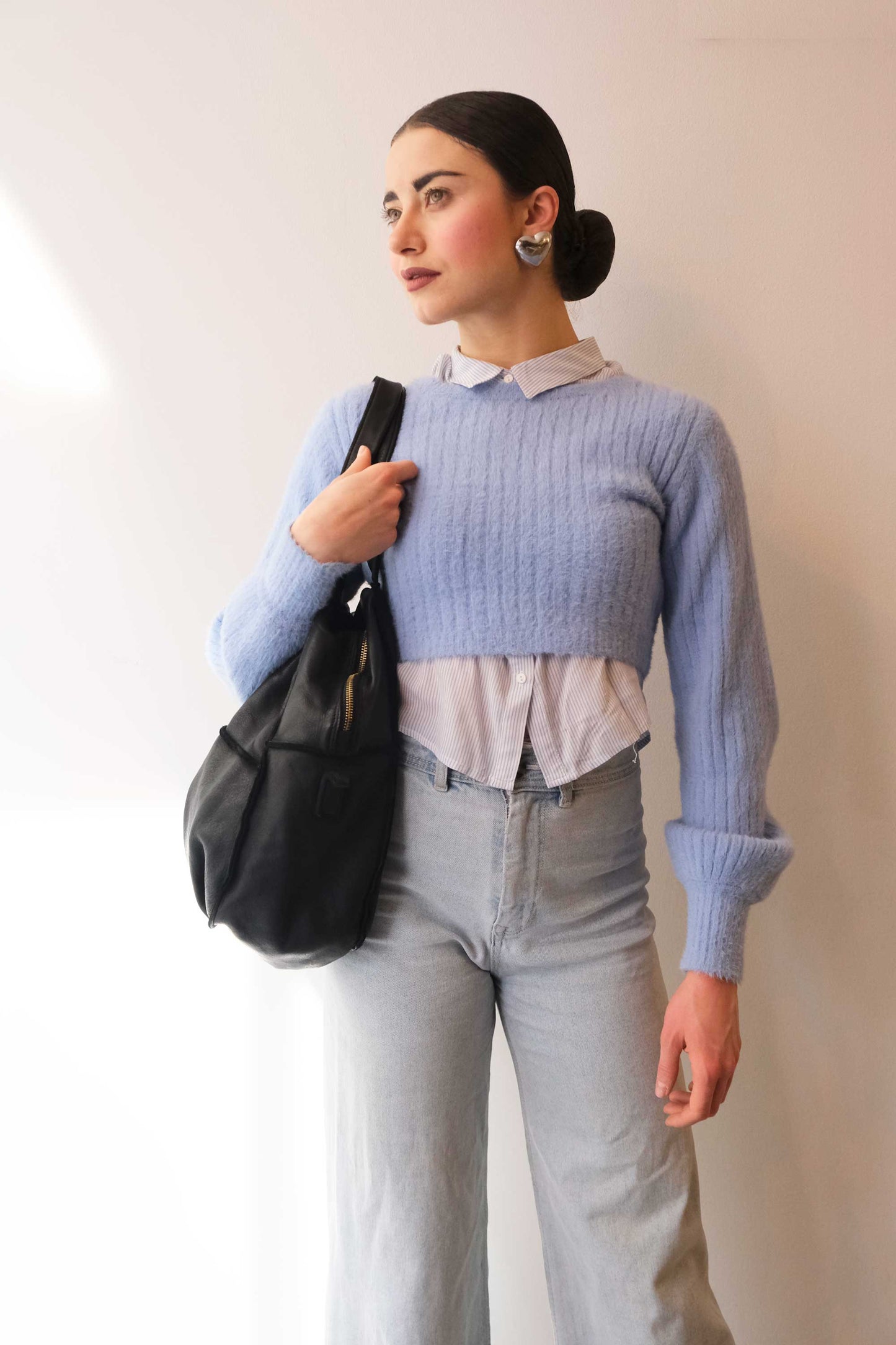 Reri bag black garment-dyed leather - Made in Italy -