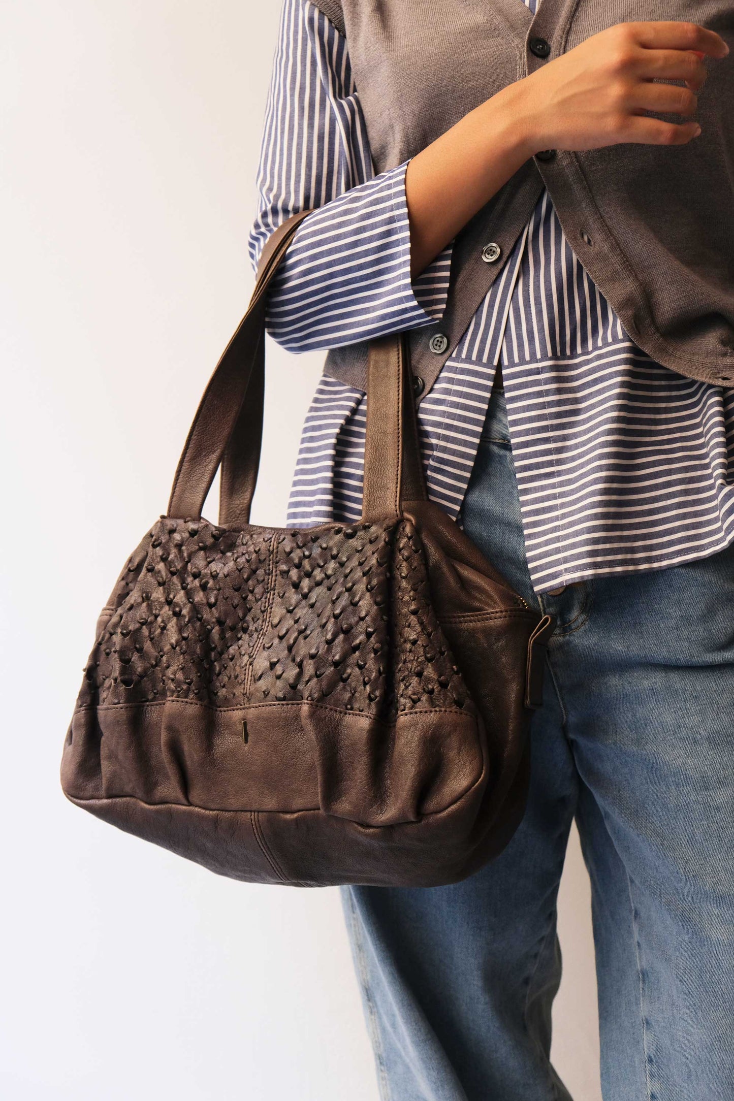 Betty tote in brown perforated nappa leather - Made in Italy -