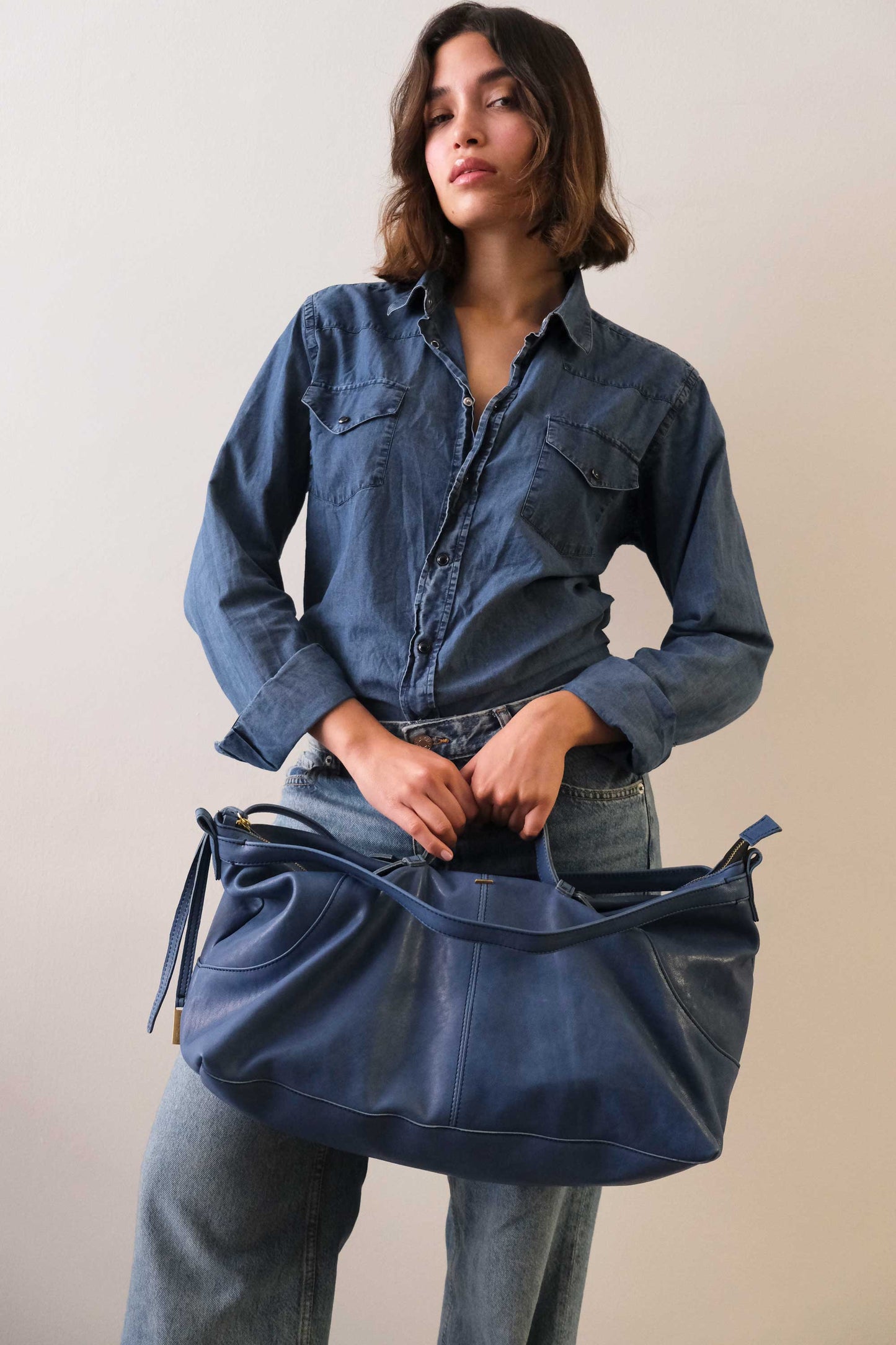 Borsa a tracolla, a mano e a spalla in nappa denim