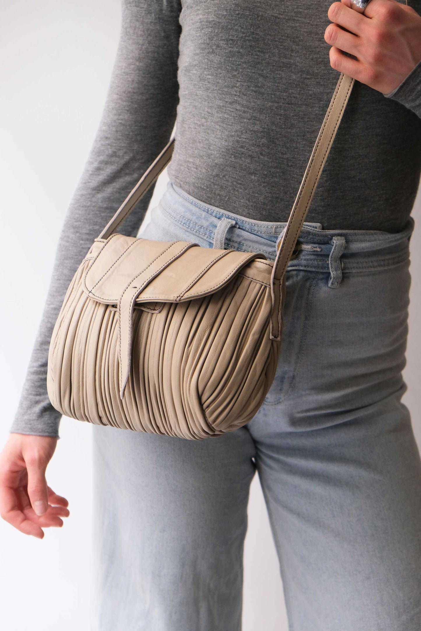 Do mini saddle bag in pleated sand colour nappa leather - Made in Italy -
