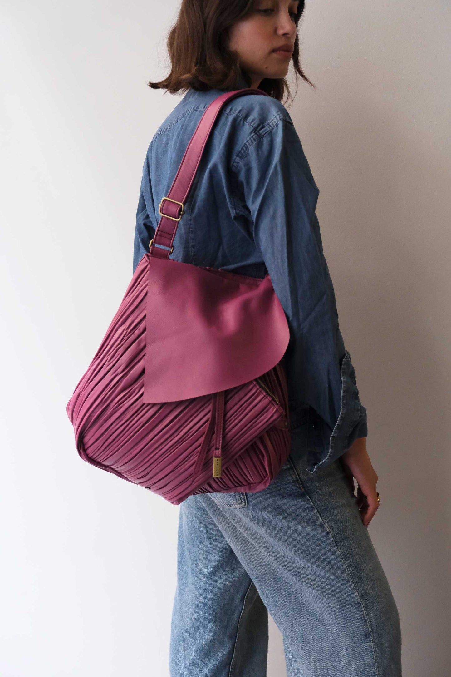 Gabri tote bag in pleated barolo colour nappa leather - Made in Italy -