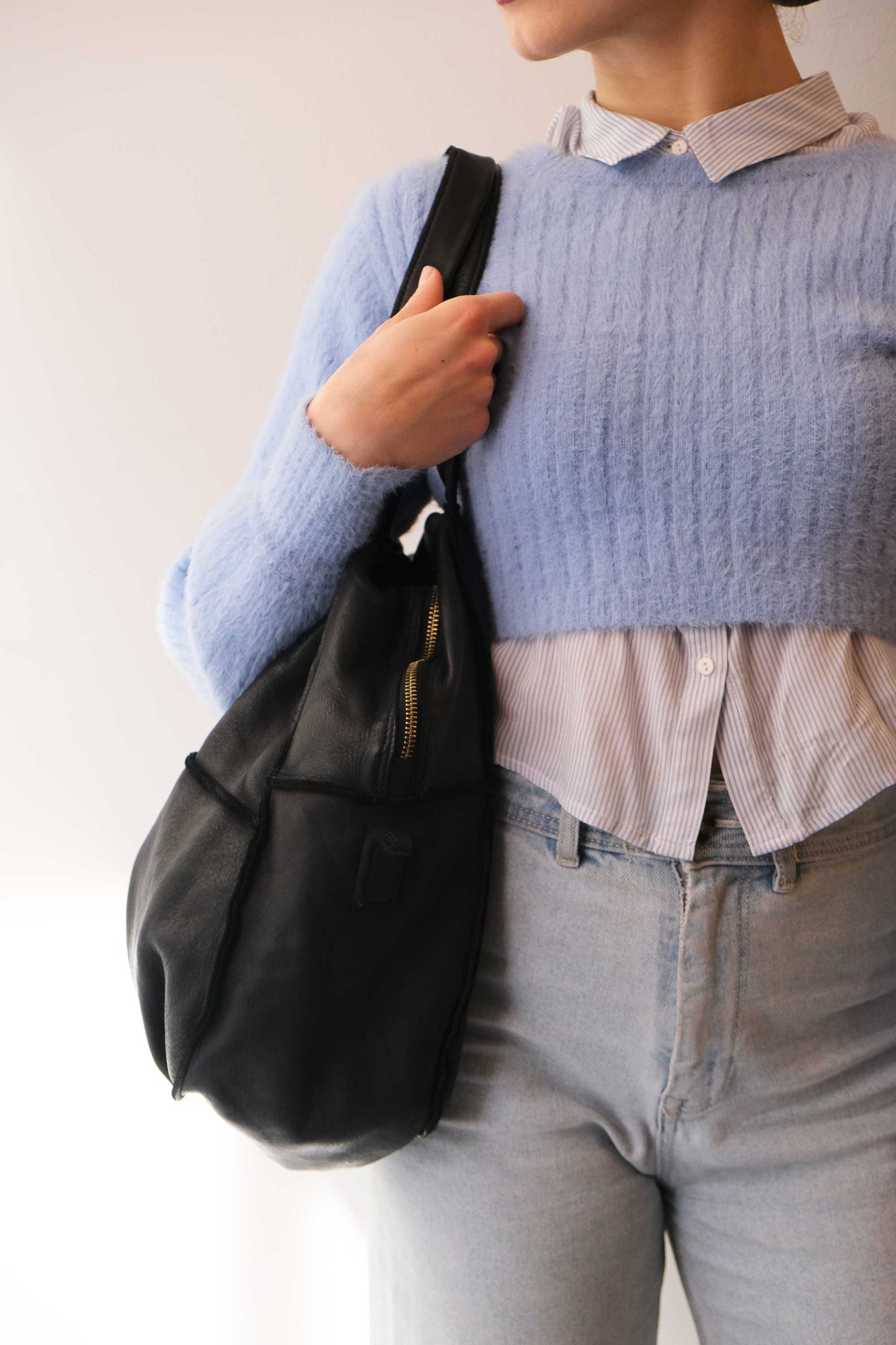 Reri bag black garment-dyed leather - Made in Italy -