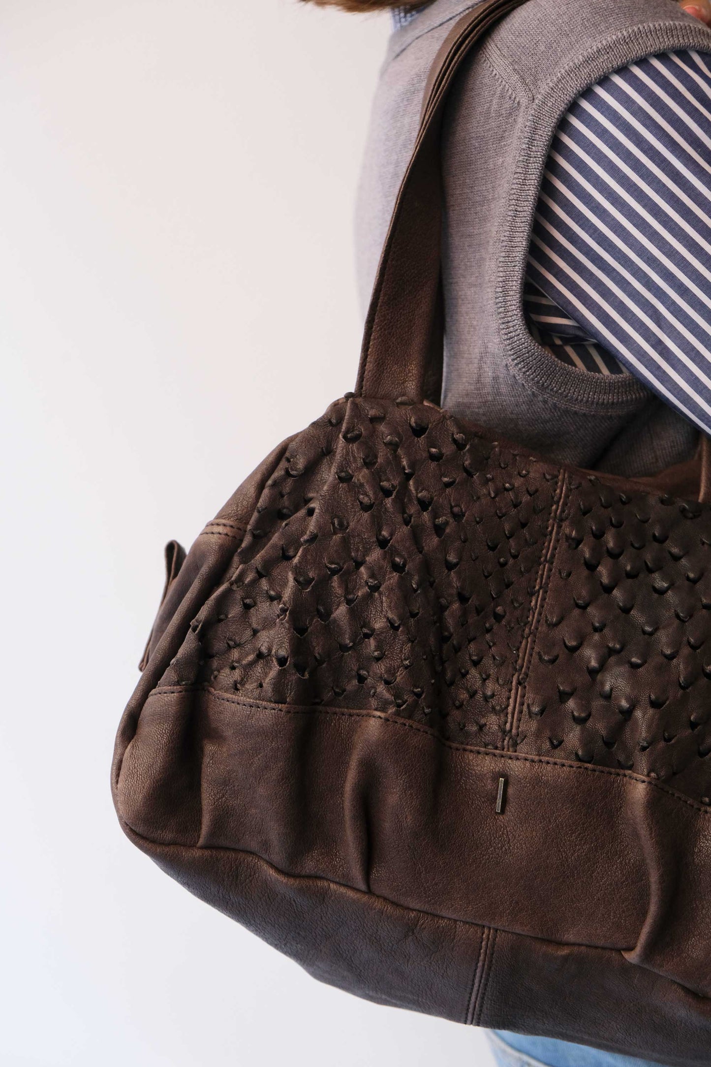 Betty tote in brown perforated nappa leather - Made in Italy -