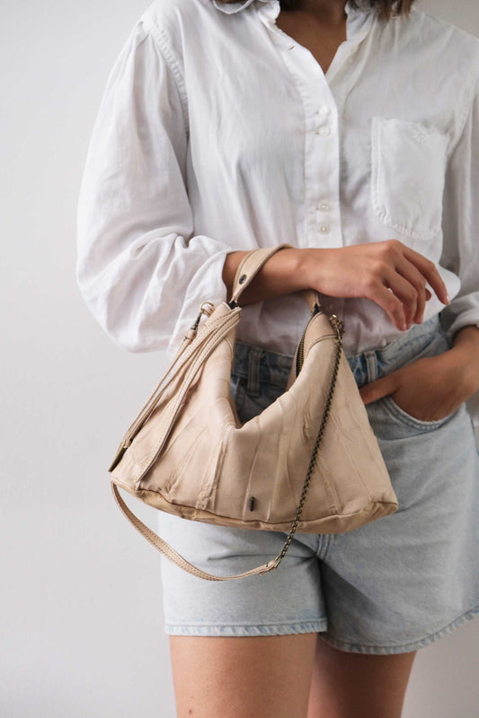 Chicca Media hobo bag in sand lomé nappa - Made in Italy -