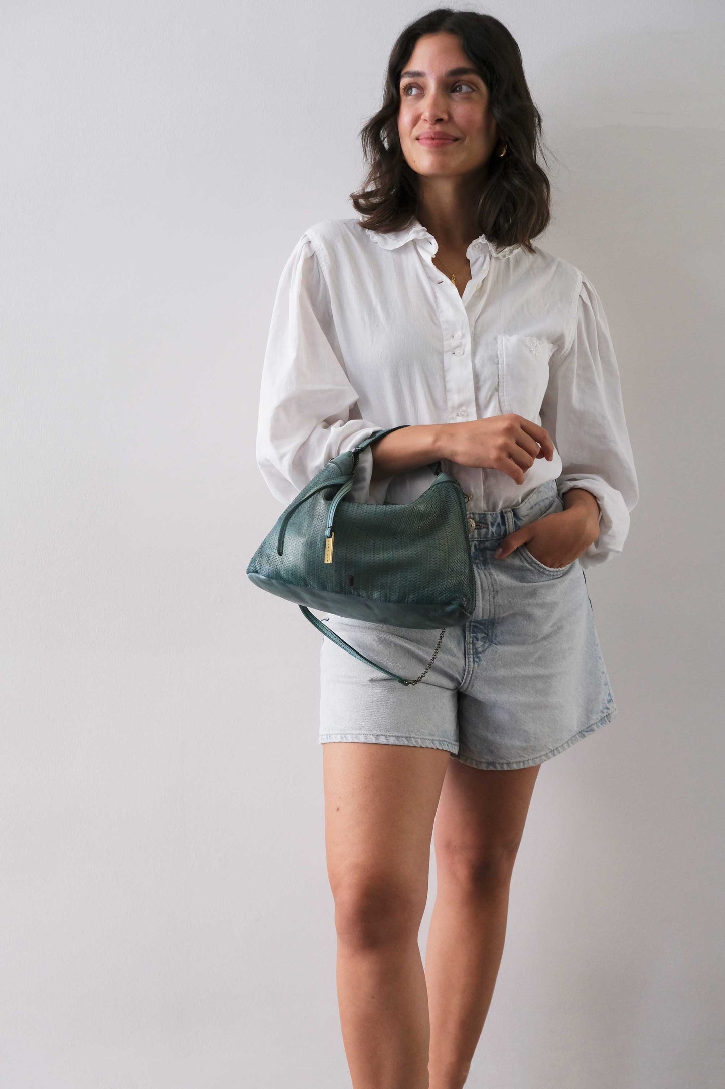 Chicca Media hobo bag in sea green turner wips calf soft leather - Made in Italy -