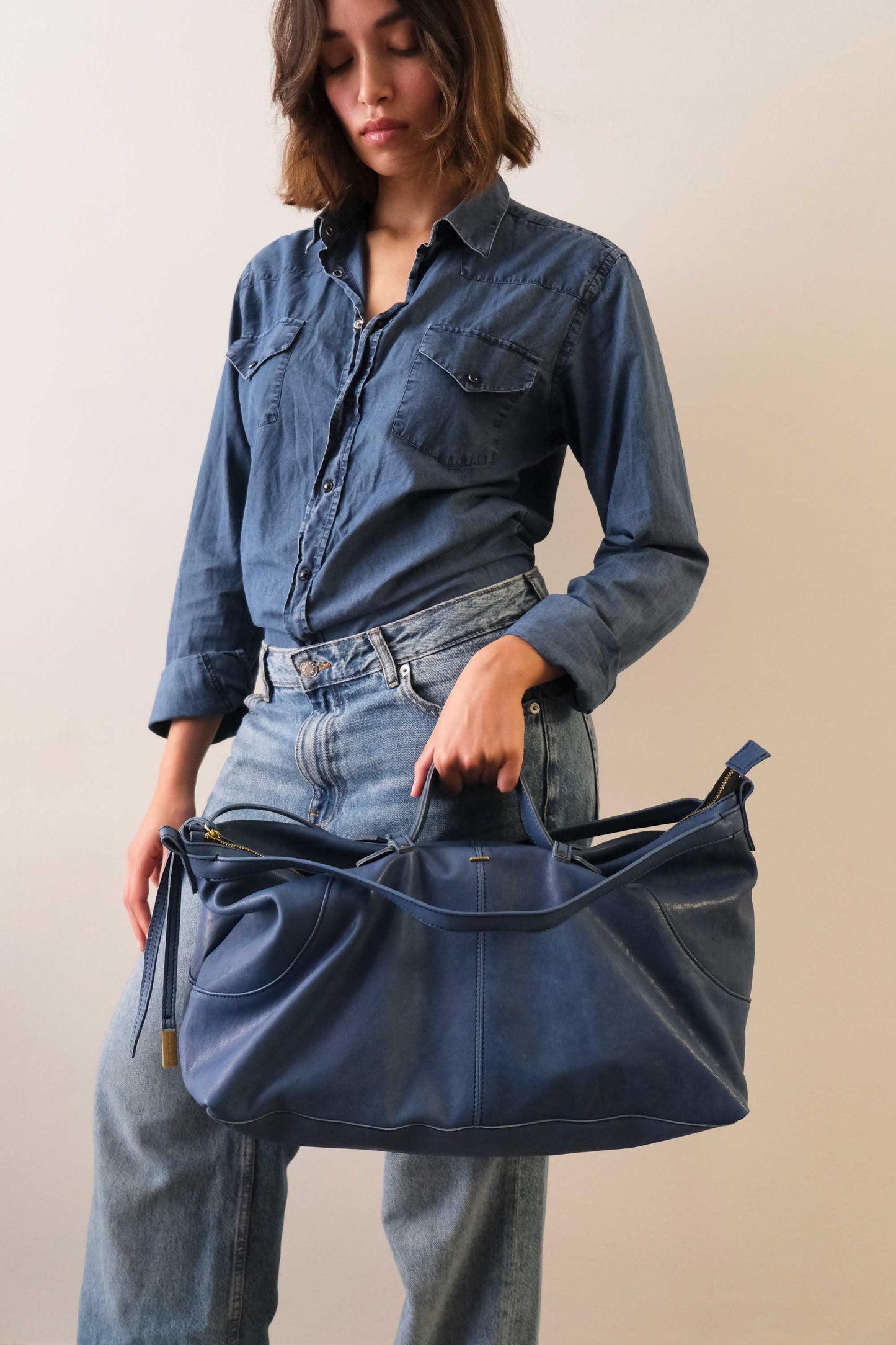 Borsa a tracolla, a mano e a spalla in nappa denim